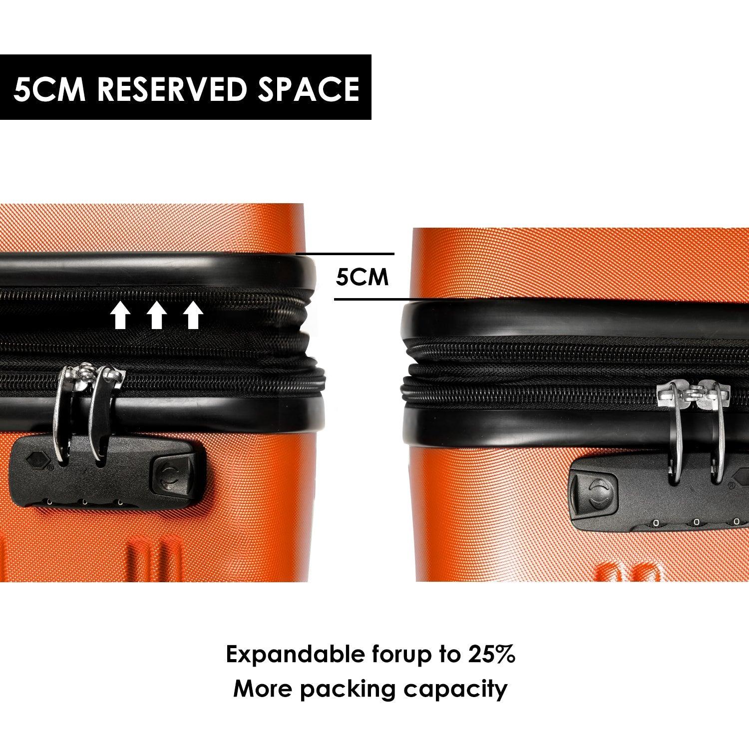SET OF 3 ABS Hard shell Travel Trolley Suitcase, 4 wheel Luggage set Hand Luggage, 20,24,28 inch, Orange