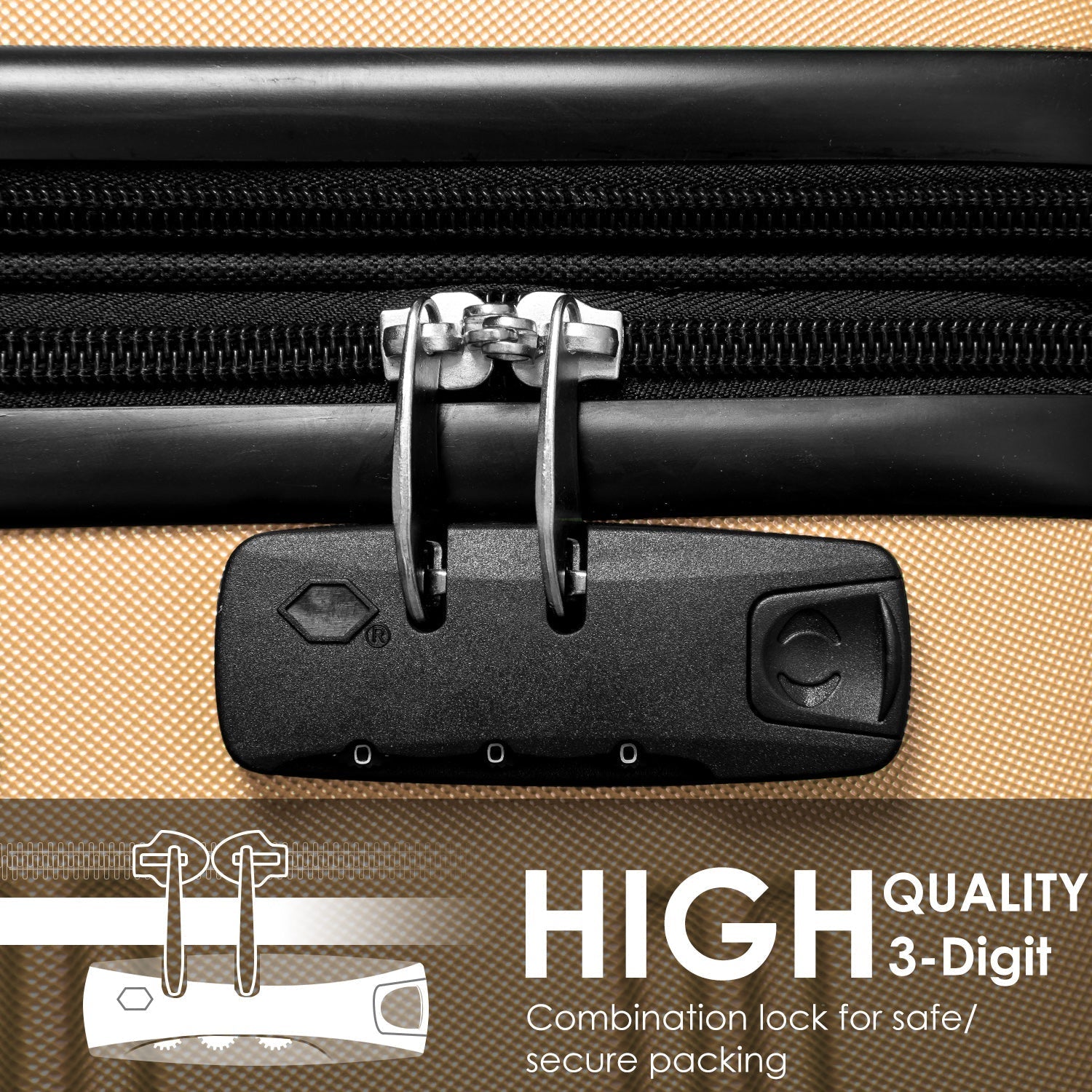 ABS Hard shell Travel Trolley Suitcase 4 Wheel Luggage Set, 28", Golden