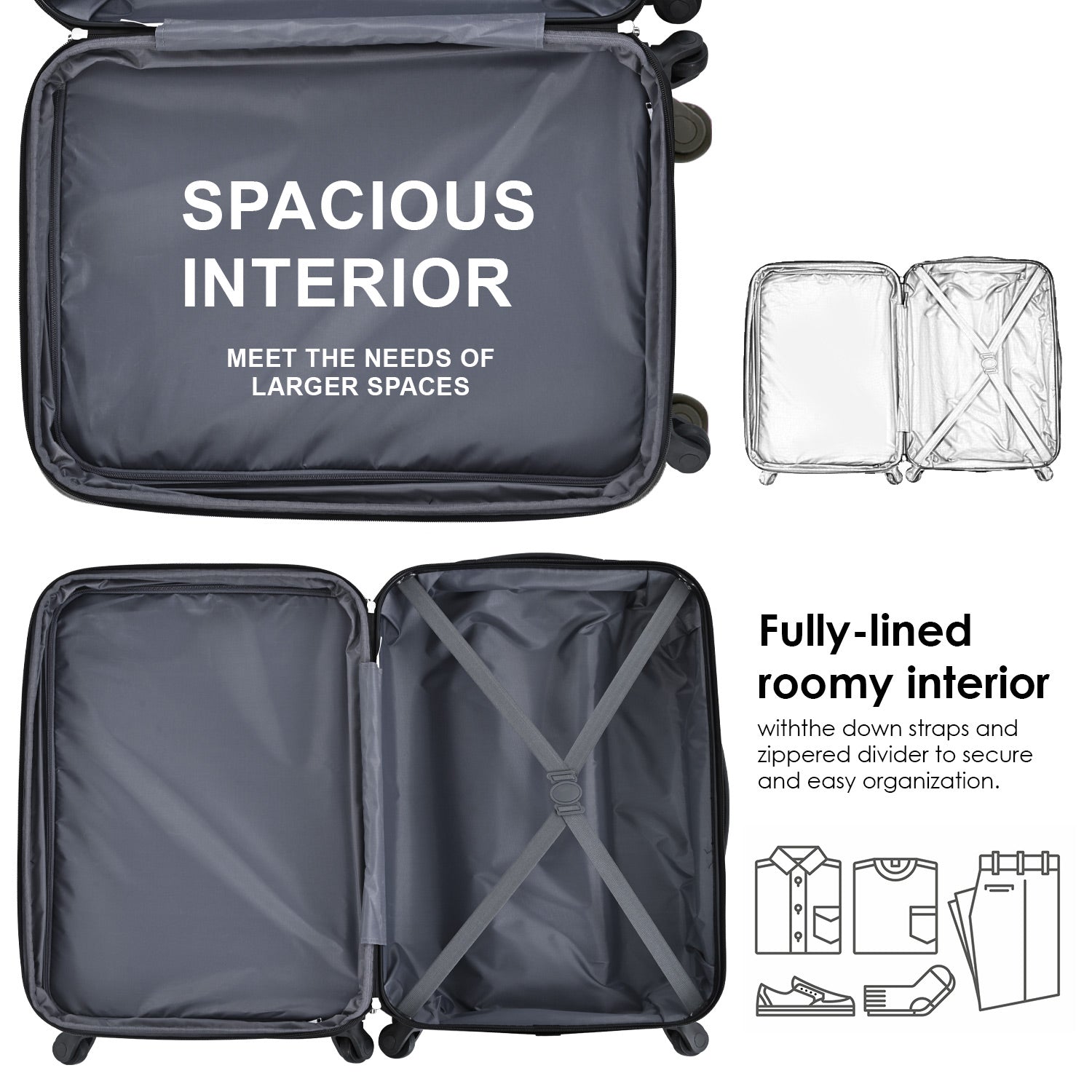 ABS Hard shell Travel Trolley Suitcase: 4 wheel Luggage set Hand Luggage, 24", Golden