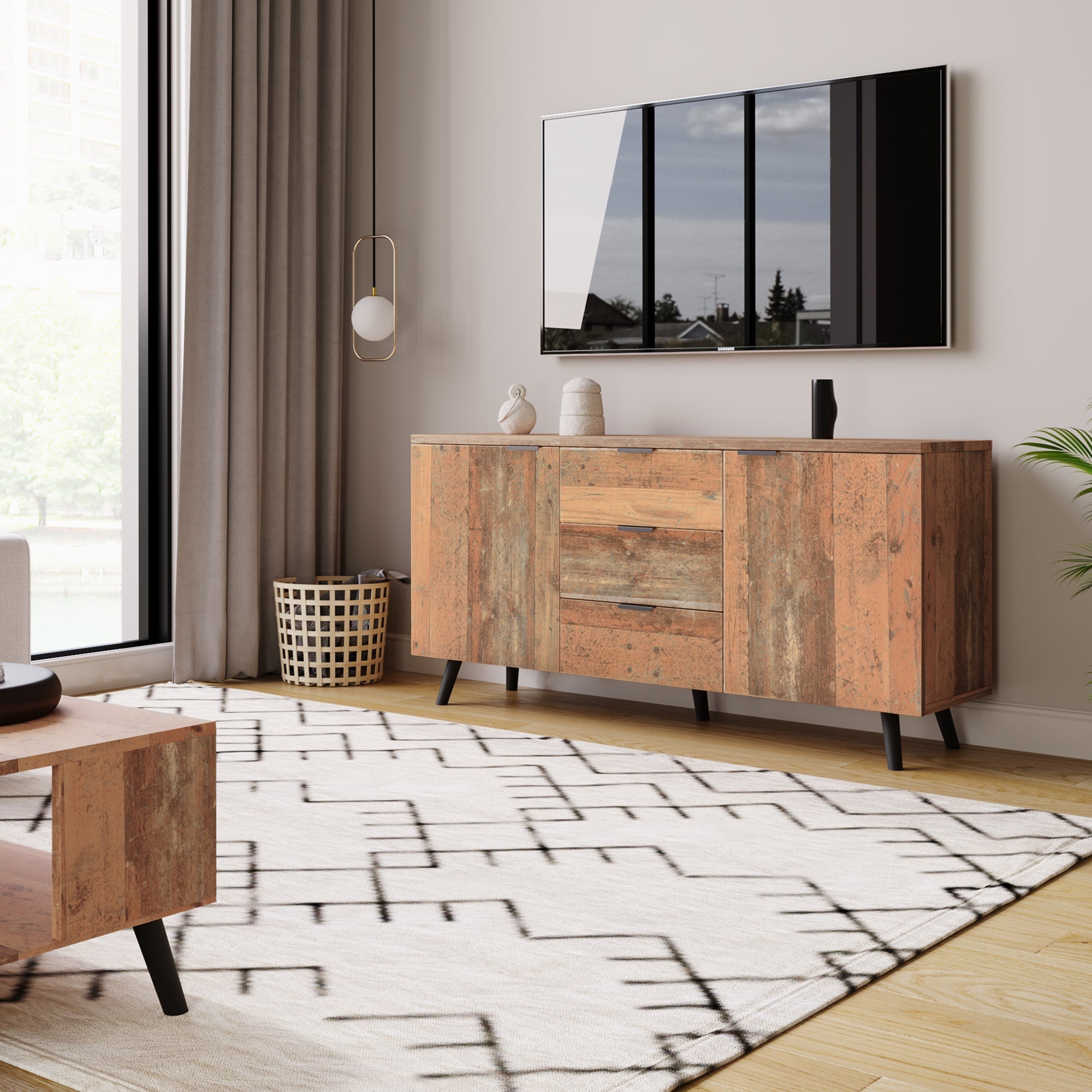 Sideboard TV Cabinet, Adjustable Shelves Storage, Vintage Brown