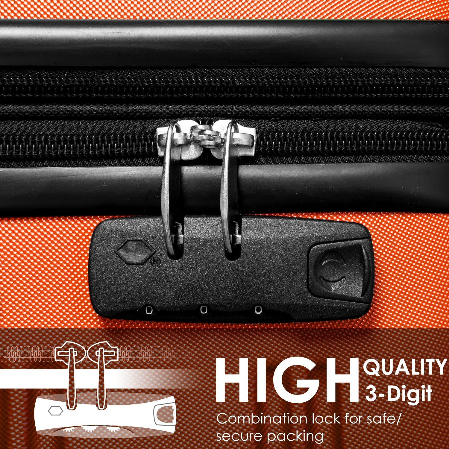 SET OF 3 ABS Hard shell Travel Trolley Suitcase, 4 wheel Luggage set Hand Luggage, 20,24,28 inch, Orange