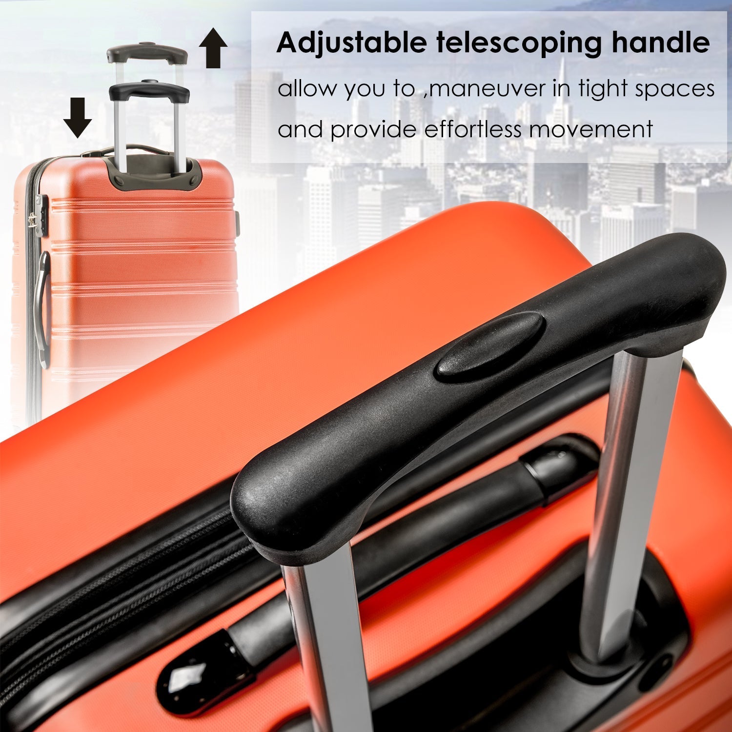 SET OF 3 ABS Hard shell Travel Trolley Suitcase, 4 wheel Luggage set Hand Luggage, 20,24,28 inch, Orange