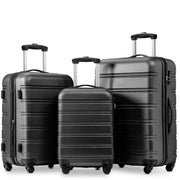 SET OF 3 ABS Hard shell Travel Trolley Suitcase 4 wheel Luggage set Hand Luggage, 20,24,28 inch (Black)