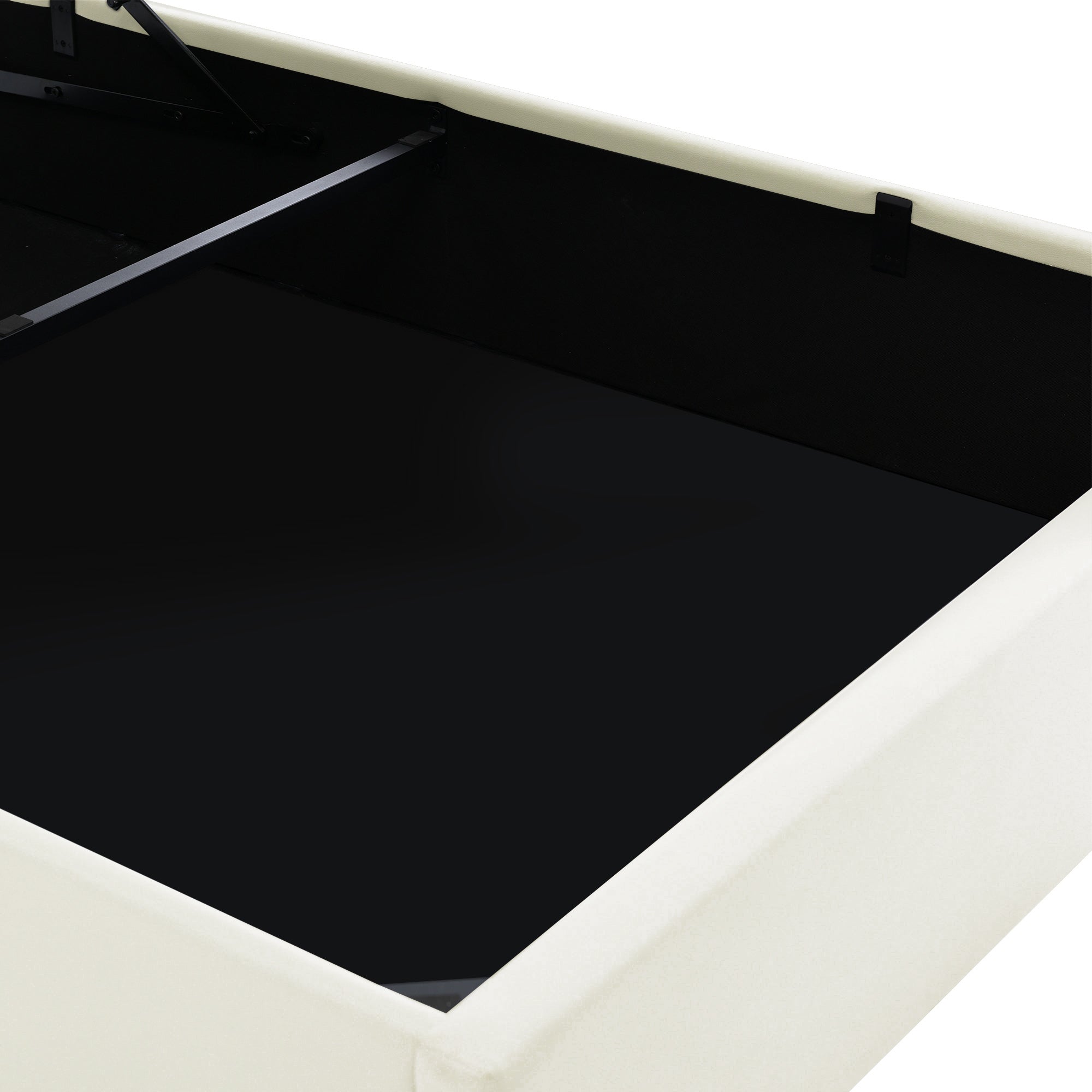 Upholstered Bed, 160x200cm LED Storage Double, White Faux Leather