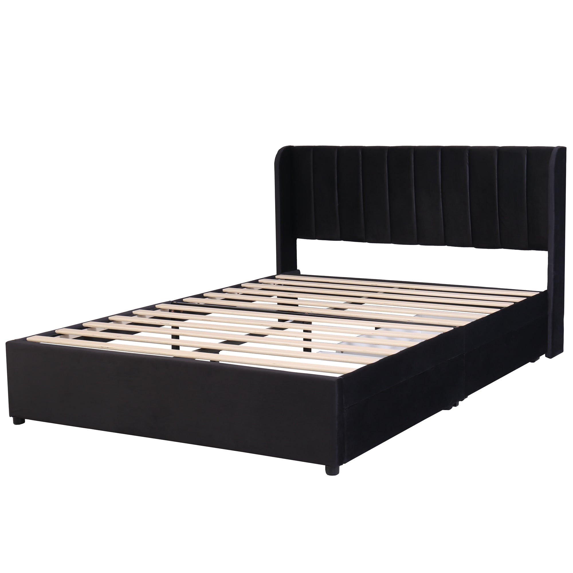 Upholstered Bed 140x200cm 2 Drawers Slatted Base - Black Velvet