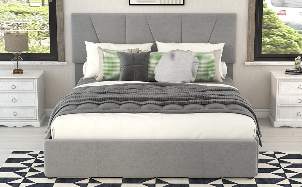 Upholstered Platform Bed Double Size 140x200cm 4 Drawers Adjustable Headboard Grey