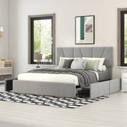 Upholstered Platform Bed Double Size 140x200cm 4 Drawers Adjustable Headboard Grey