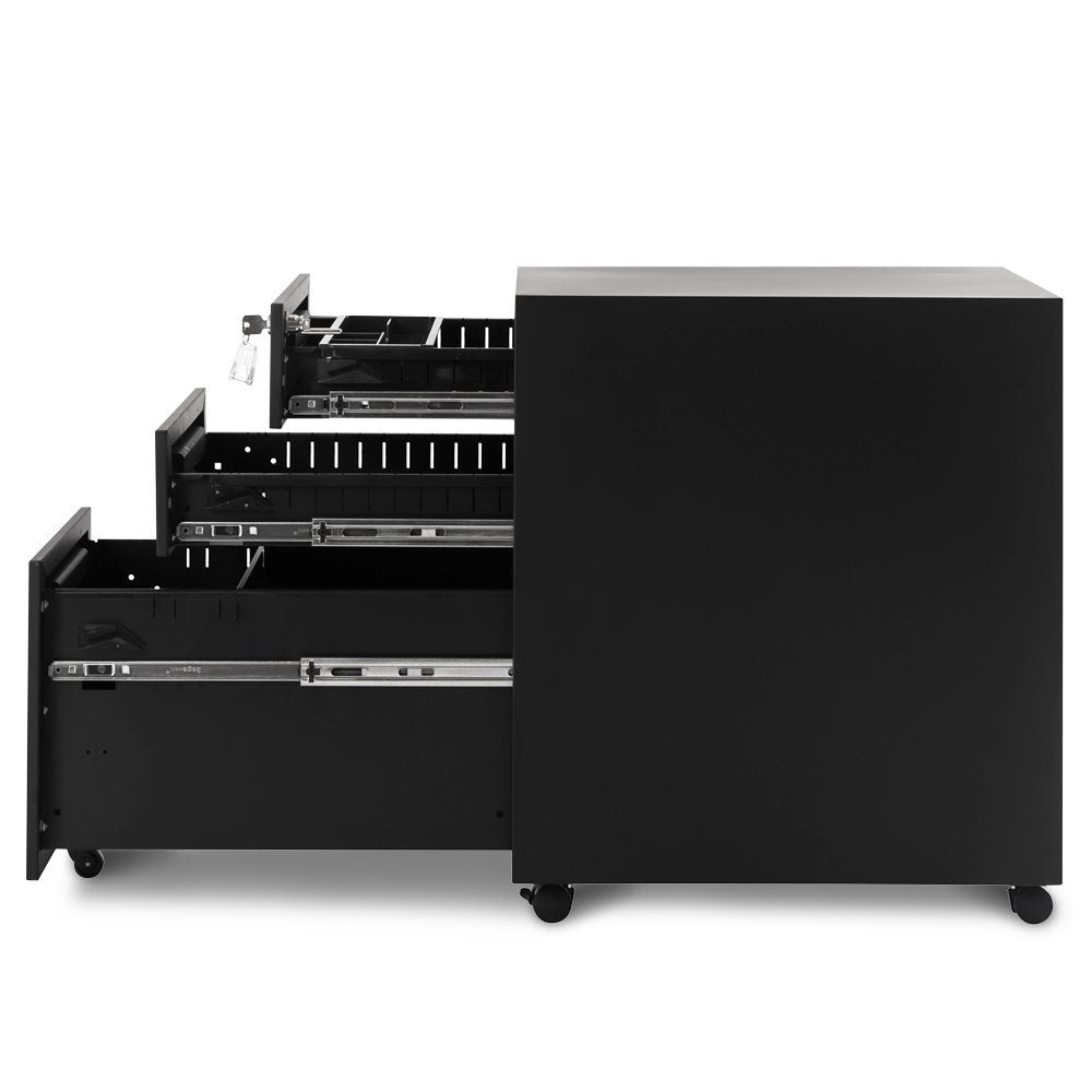 3 Drawer Steel Metal Filing Cabinet with Embedded Handle and Lock (Black)
