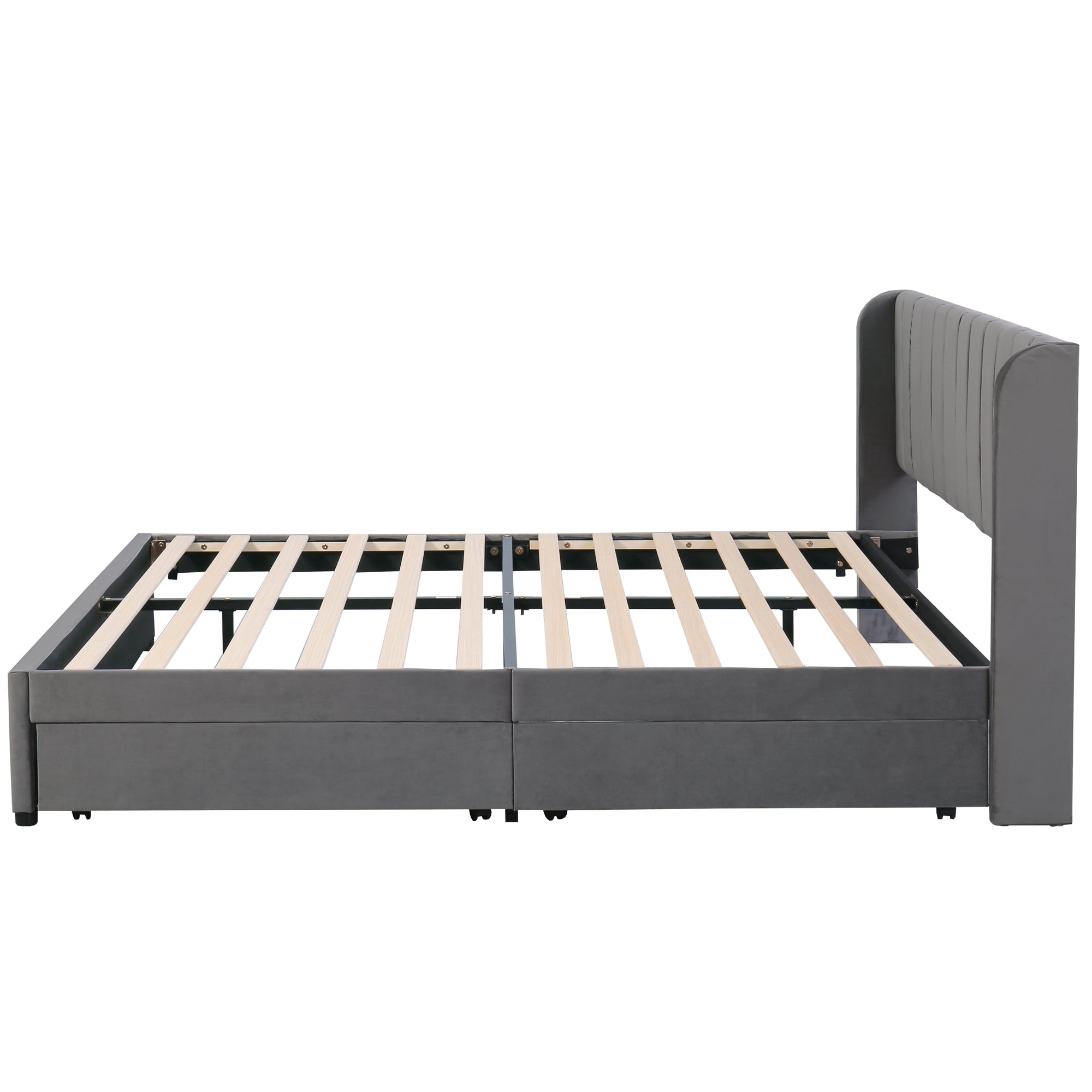 Upholstered Bed 180x200cm Headboard Slatted Base 2 Drawers - Velvet Grey