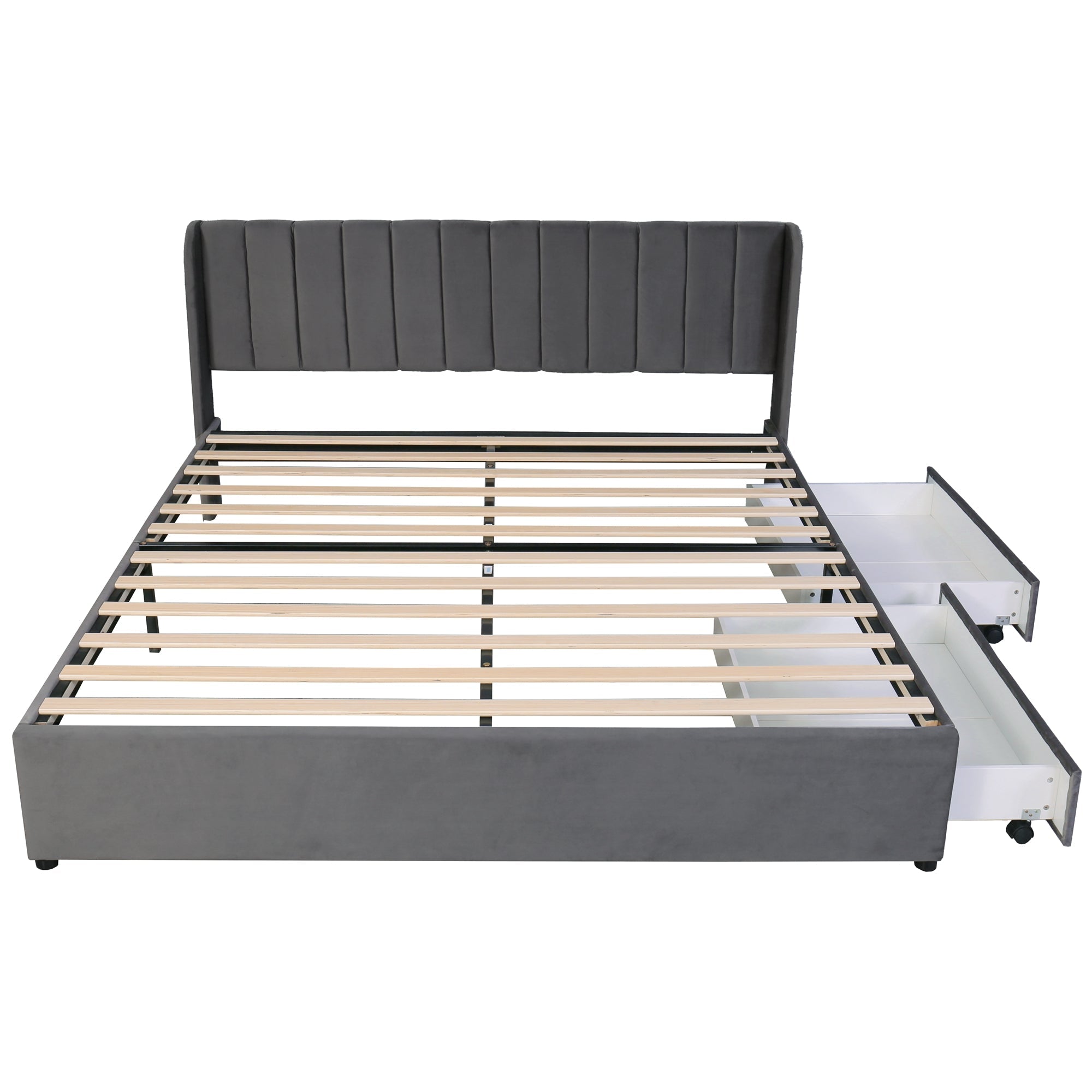 Upholstered Bed 180x200cm Headboard Slatted Base 2 Drawers - Velvet Grey