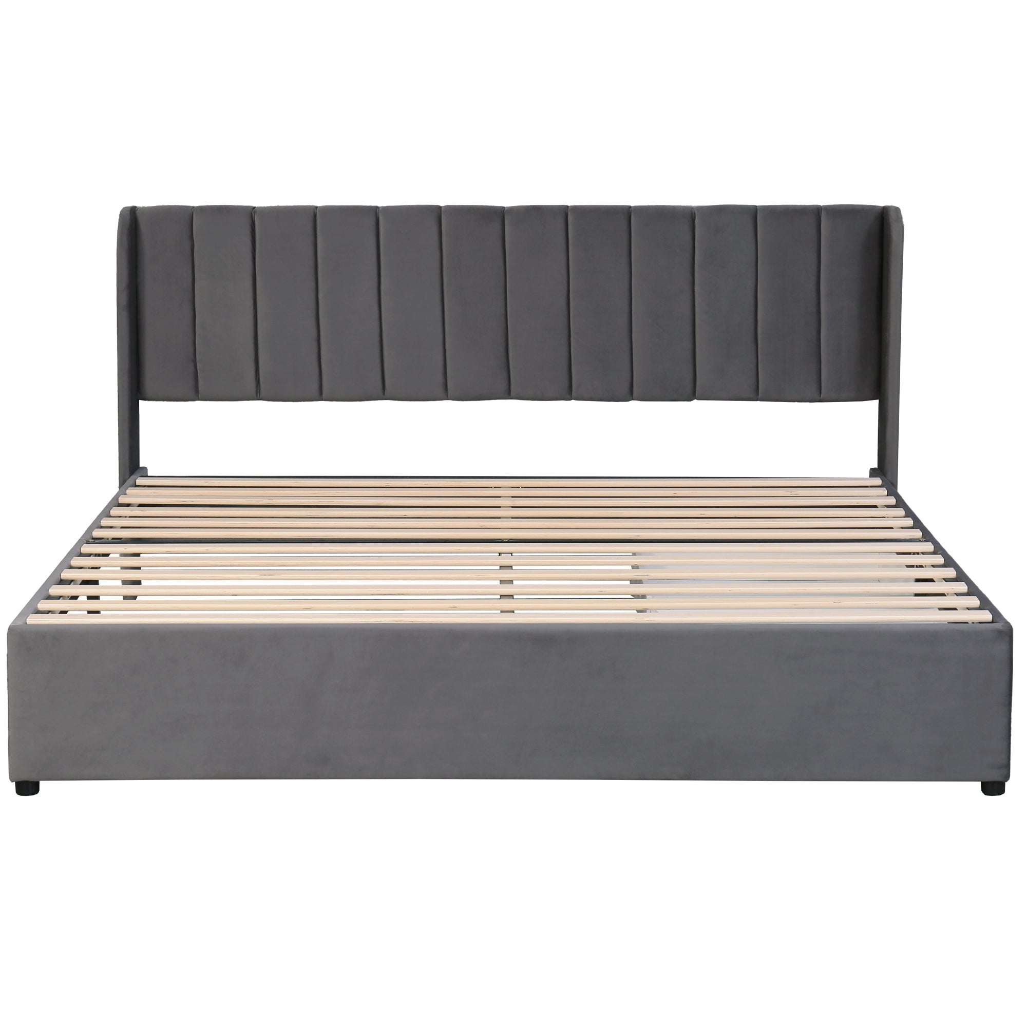 Upholstered Bed 180x200cm Headboard Slatted Base 2 Drawers - Velvet Grey