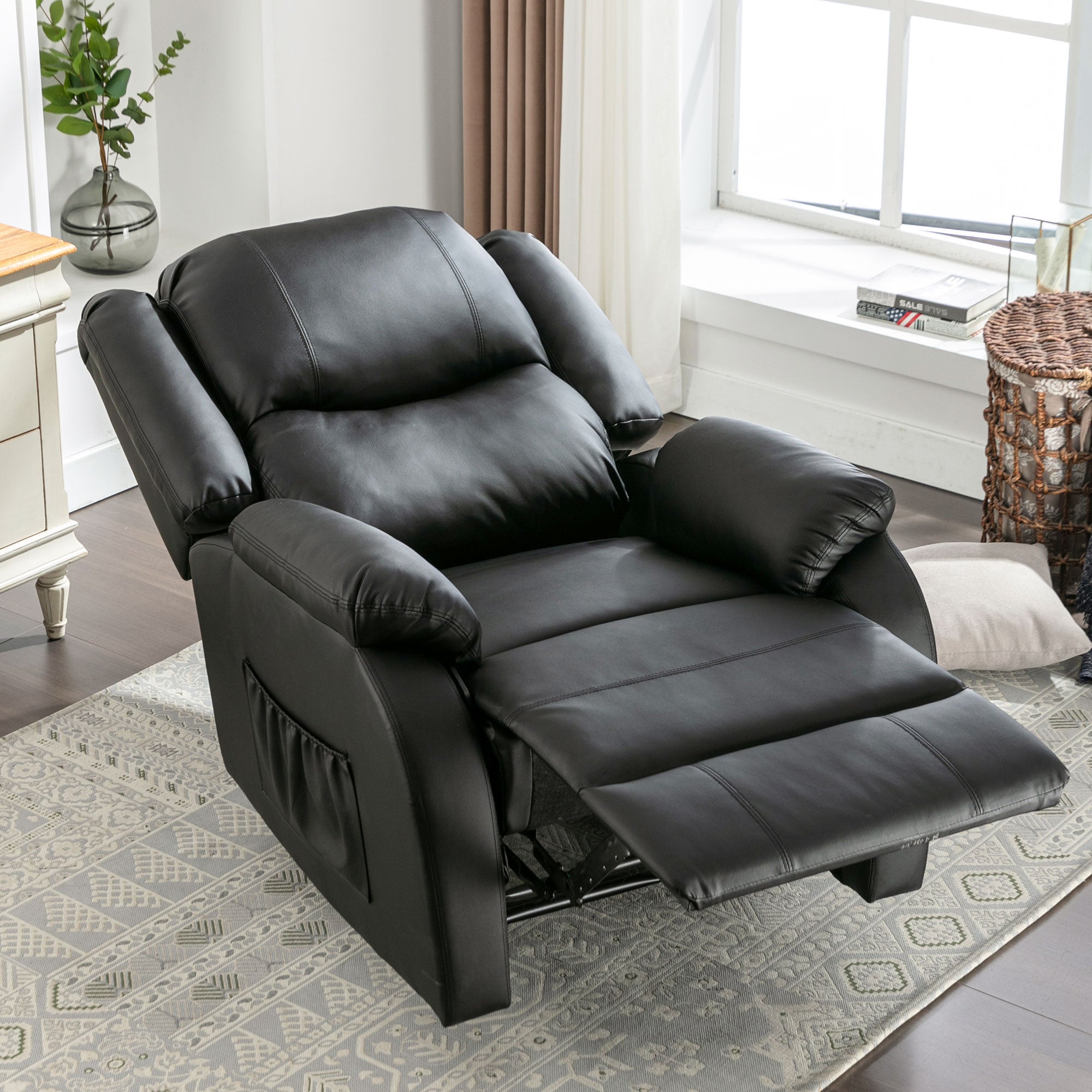 300969970AAA Reclining Armchair & Lounger, TV Recliner, Side Pocket, PU Leather
