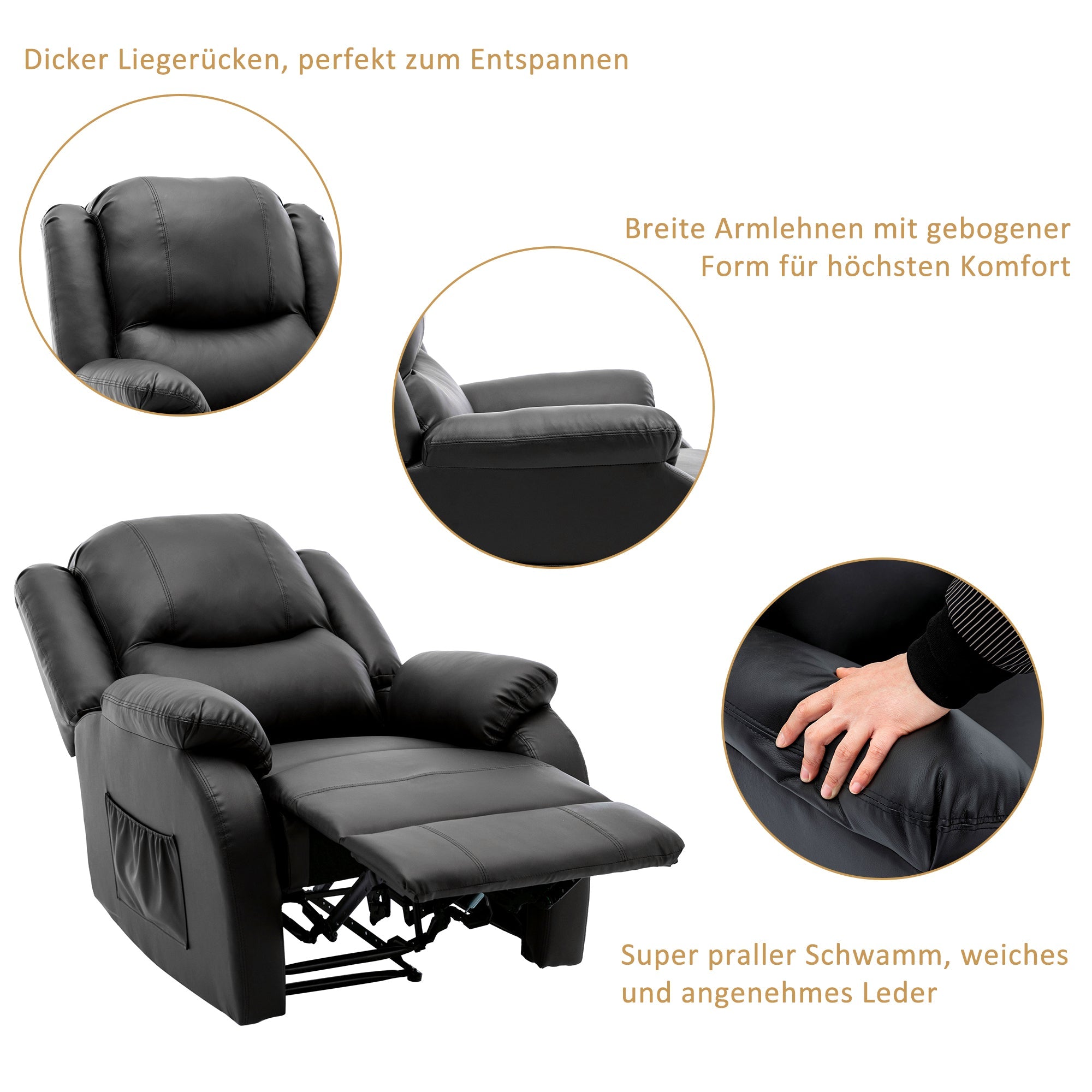 300969970AAA Reclining Armchair & Lounger, TV Recliner, Side Pocket, PU Leather