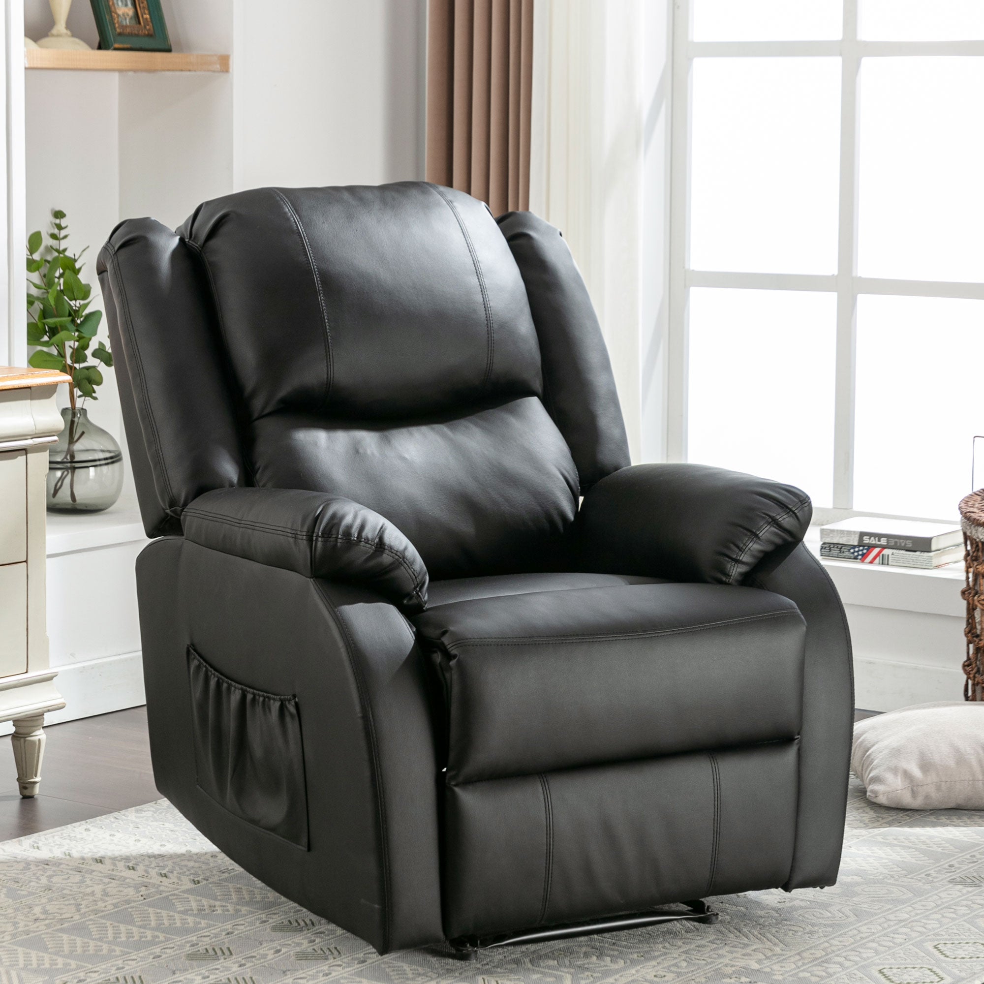 300969970AAA Reclining Armchair & Lounger, TV Recliner, Side Pocket, PU Leather