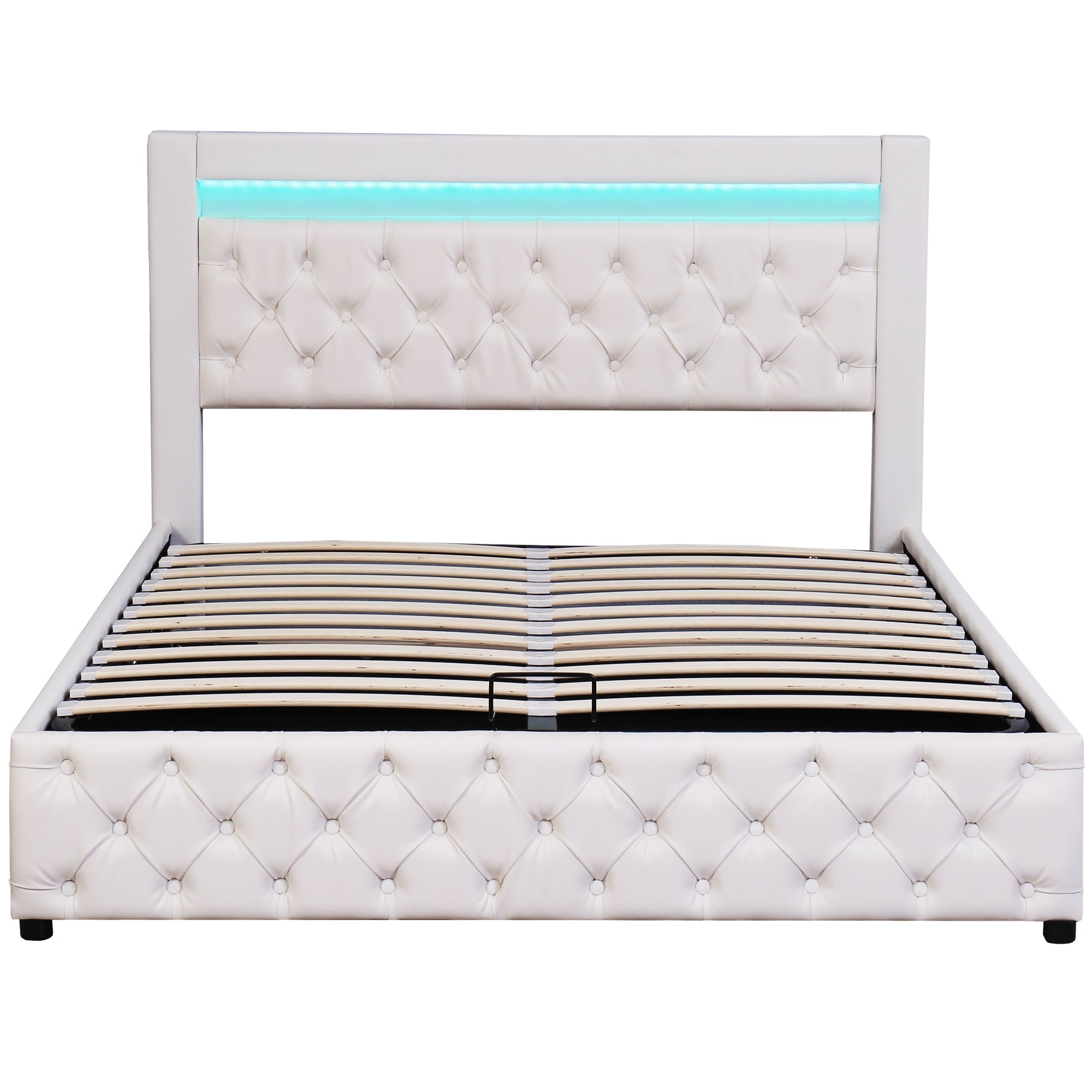 Daybed Sofa Bed 90x200cm Hydraulic Storage LED USB Beige Velvet