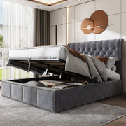 Upholstered Bed 140x190cm Hydraulic Storage Studded - Velvet Grey