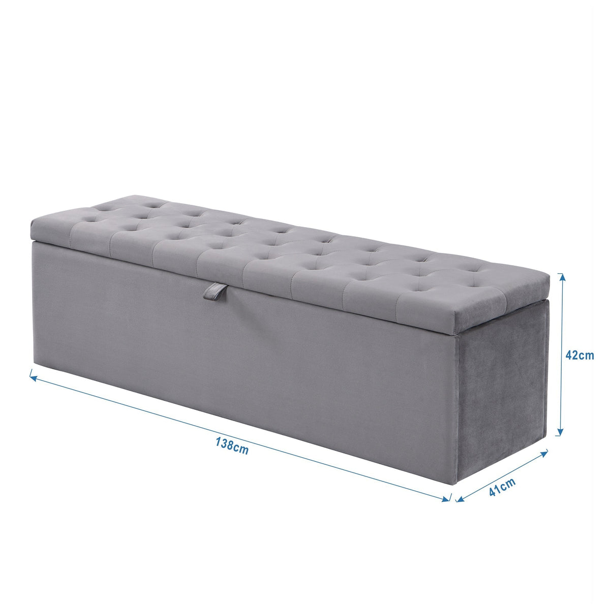Velvet Bench Upholstered Storage 138x41x42cm - Grey