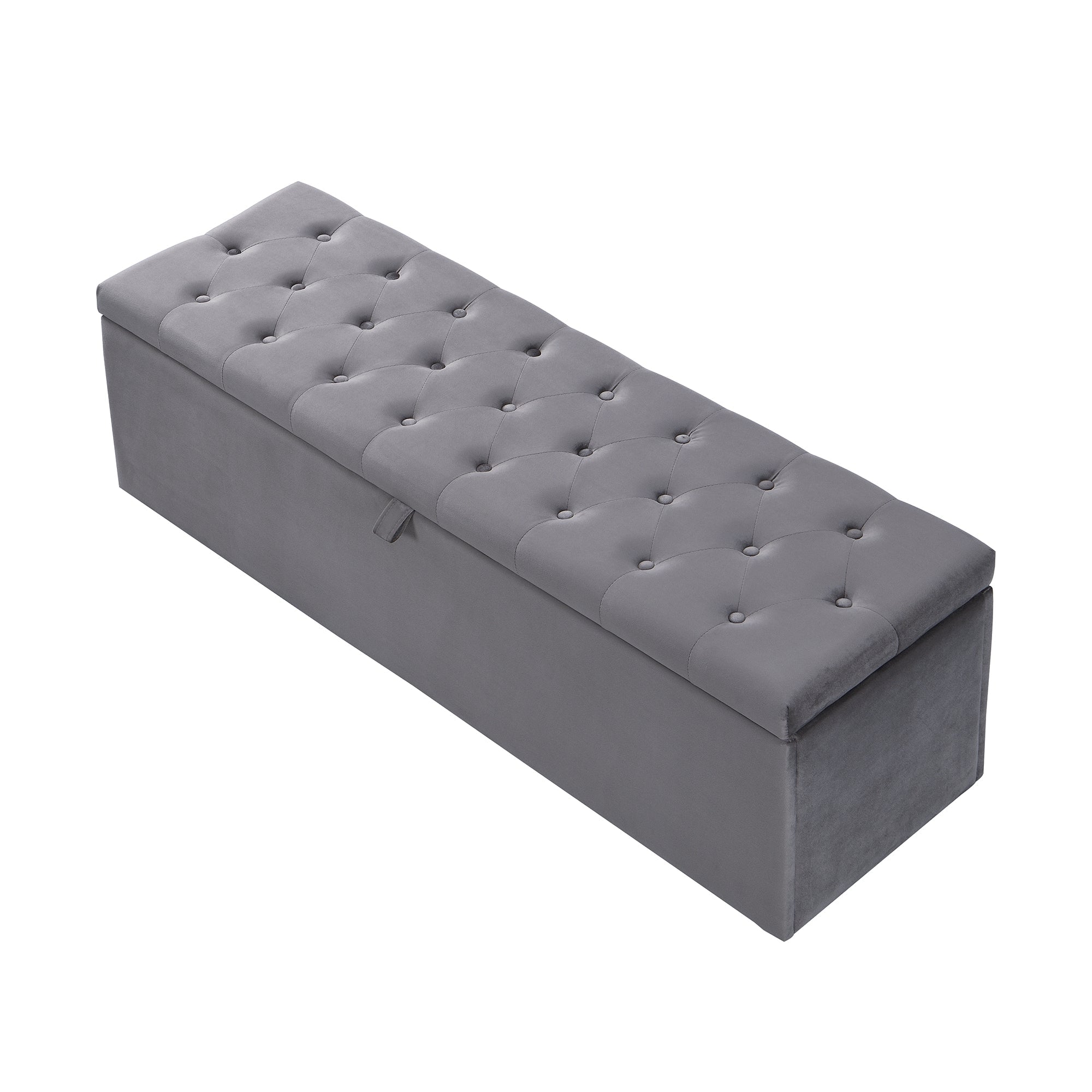 Velvet Bench Upholstered Storage 138x41x42cm - Grey