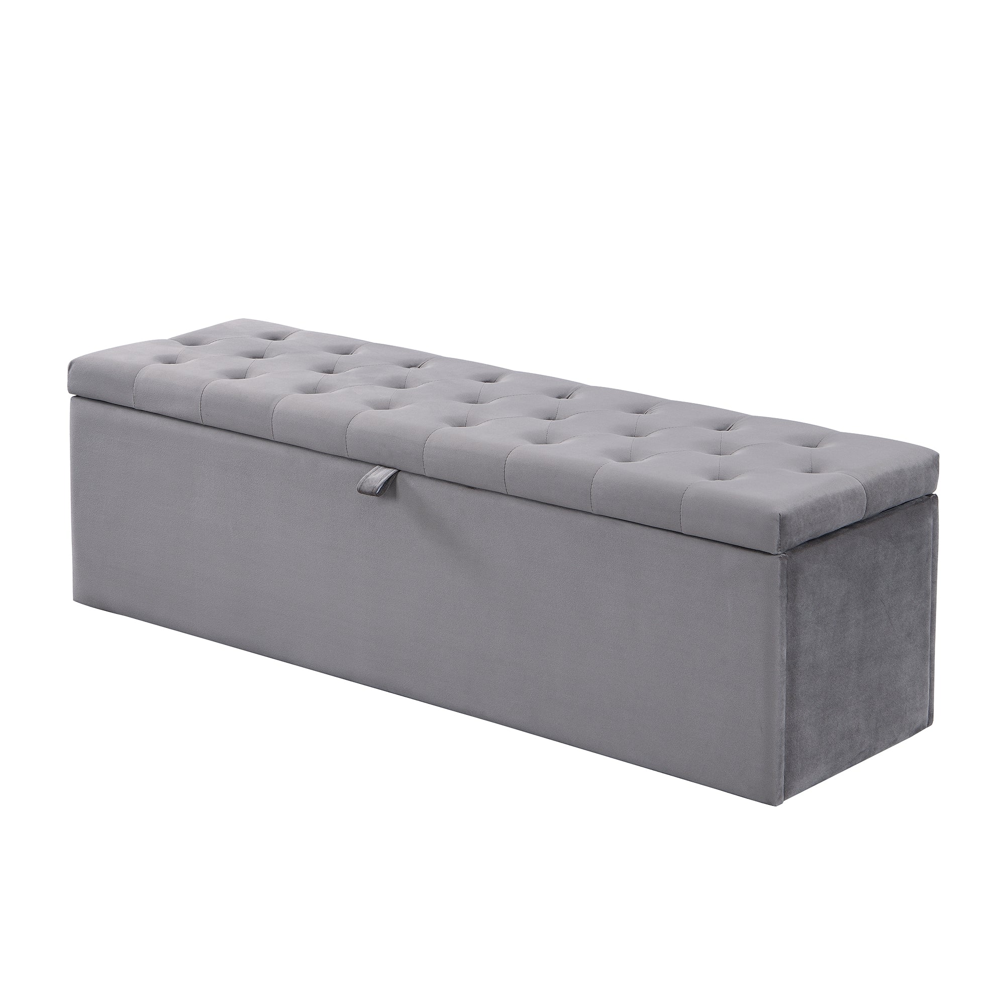 Velvet Bench Upholstered Storage 138x41x42cm - Grey
