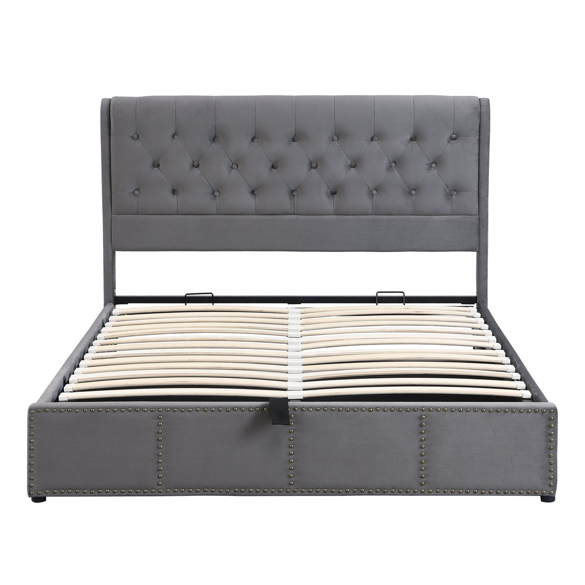 Upholstered Bed 140x200cm Hydraulic Storage with Upholstered Bench - Velvet Grey