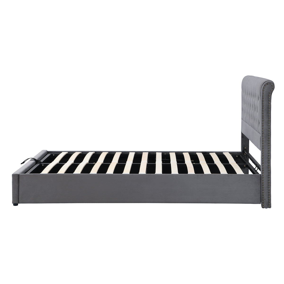 Upholstered Bed 140x200cm Hydraulic Storage with Upholstered Bench - Velvet Grey