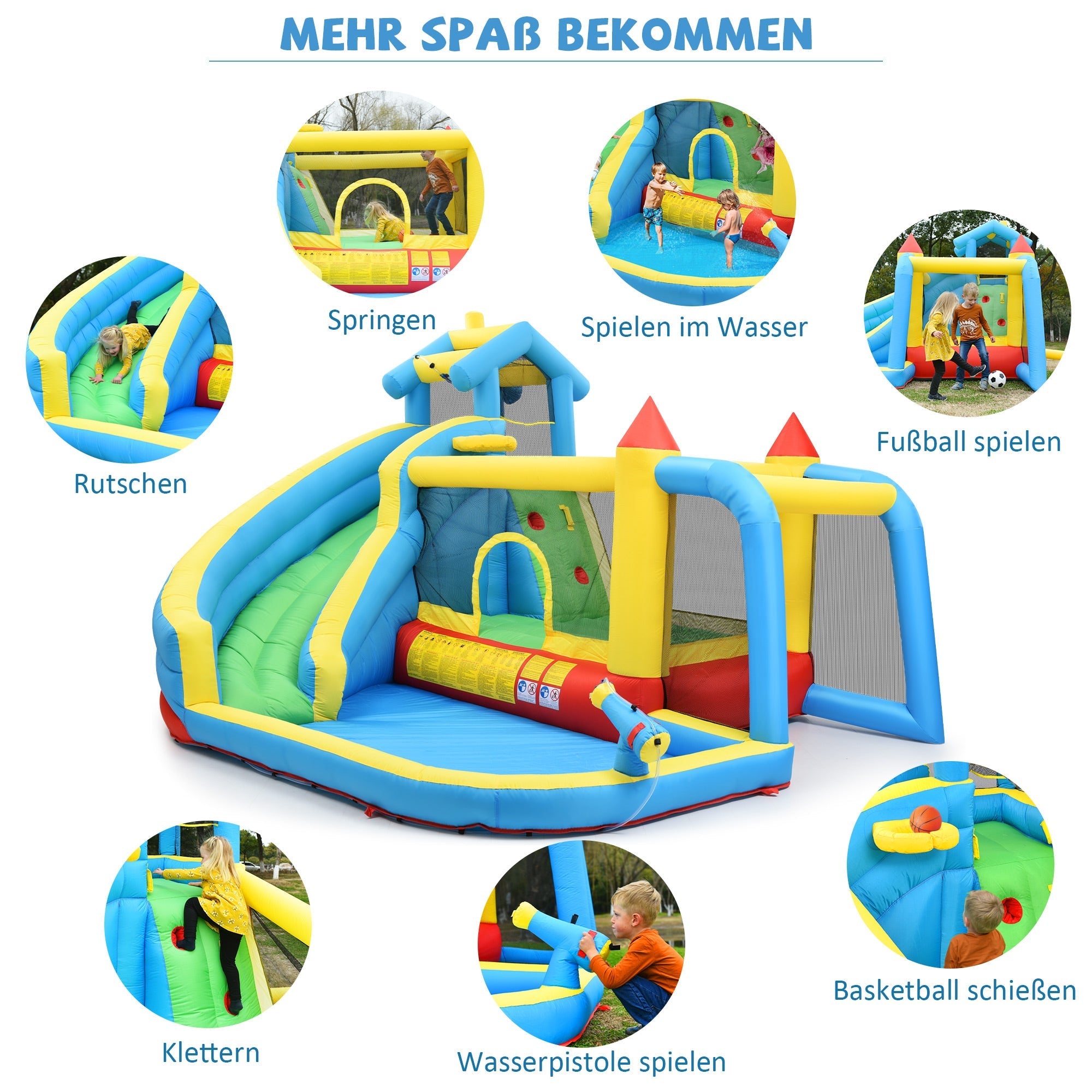 Children's Bouncy Castle, 5 in 1 inflatable outdoor castle with slide, jumping area, water pool, football net