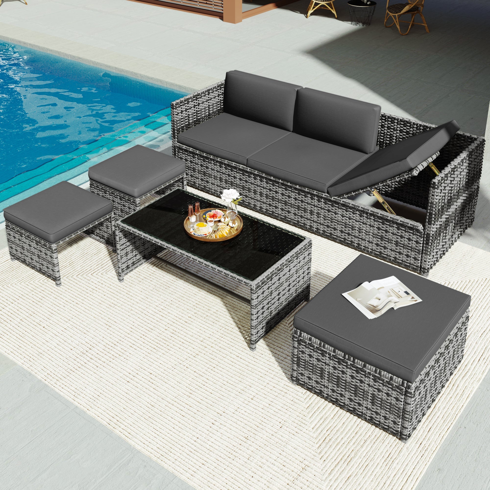 Lounge Set, Garden Furniture Rattan Sofa Seating Group, Grey