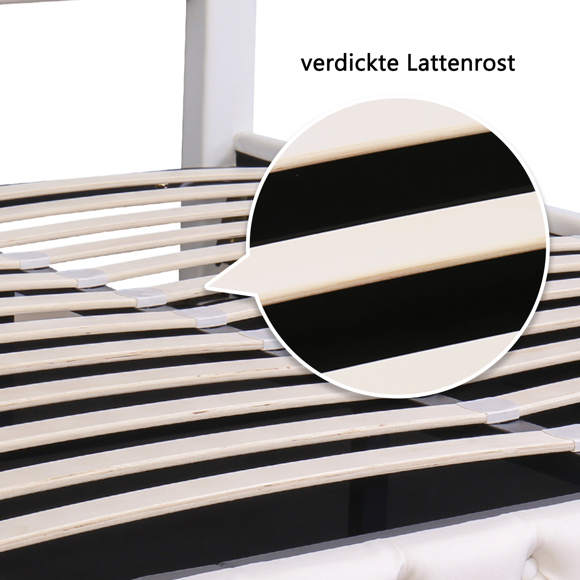 Upholstered Bed 140x200cm Functional Storage LED - White PU
