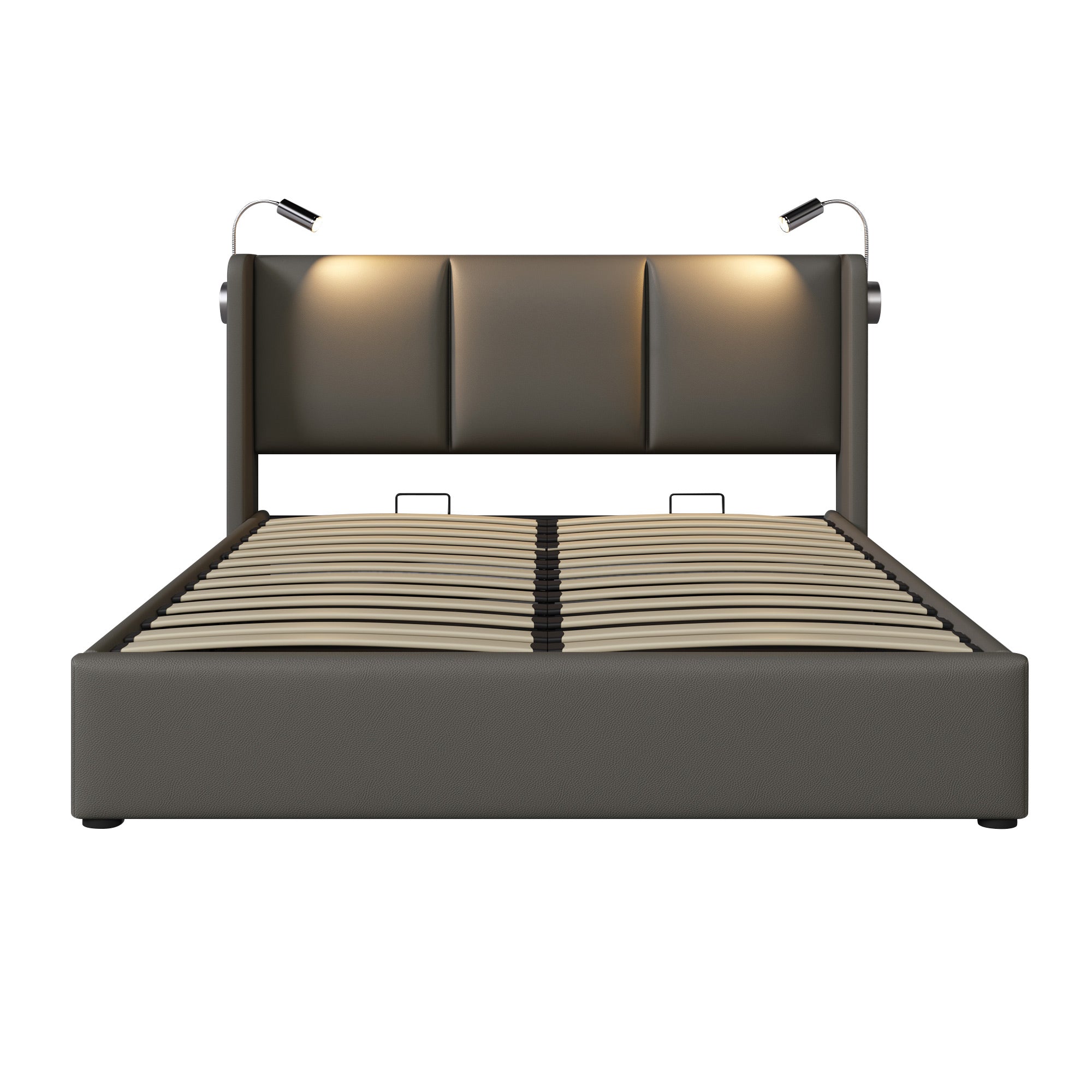 Upholstered Double Bed 160x200 Storage Reading Light Headboard PU