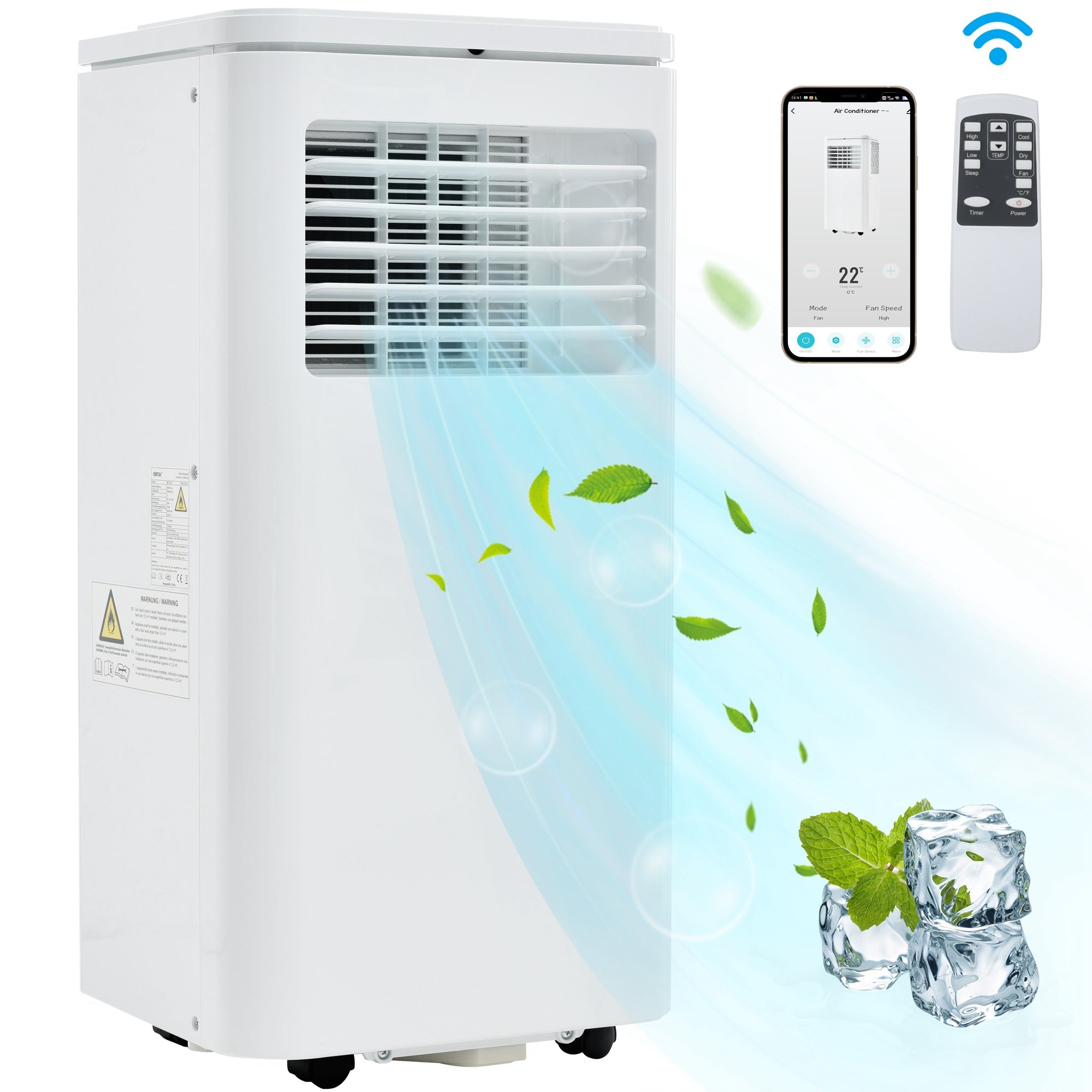 Portable Air Conditioner 7000 BTU/h 2kW Dehumidifier Remote/App Control for 80m² - Class A