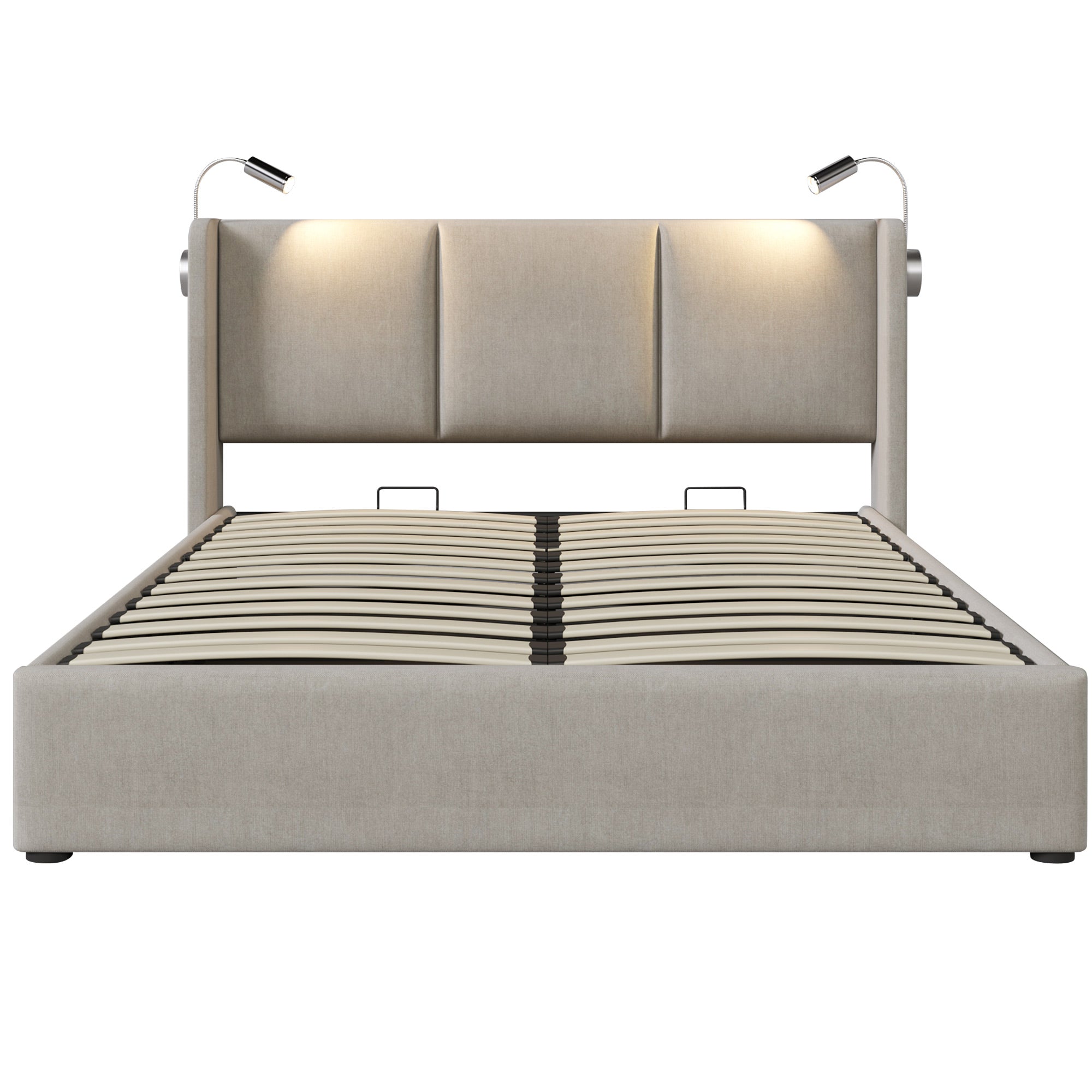 Upholstered Double Bed Storage Reading Light Charging Headboard 160x200 PU