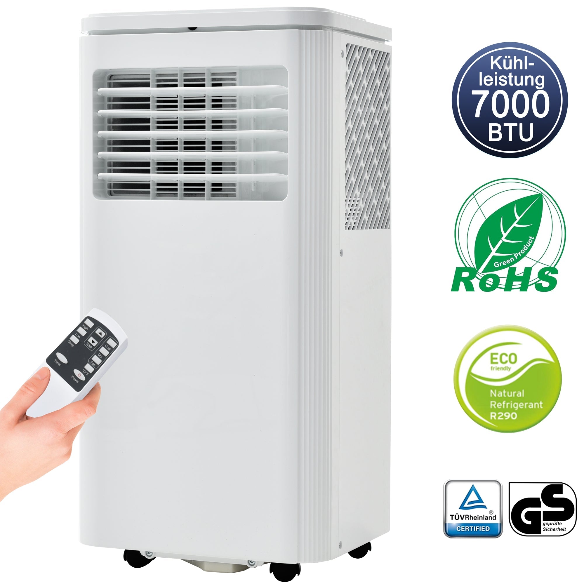 Portable Air Conditioner 7000 BTU/h 2kW Dehumidifier Remote/App Control for 80m² - Class A