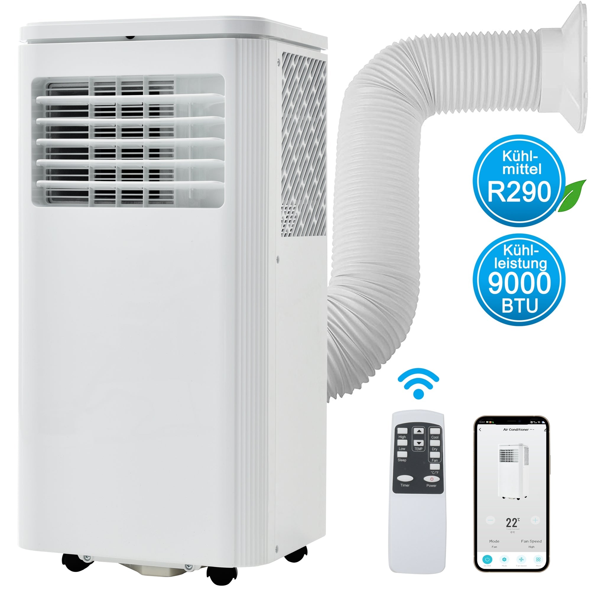 Portable Air Conditioner 9000 BTU/h 2.5kW Dehumidifier 100 m² A-Class