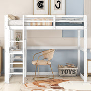 Loft Bed 140x200cm Storage Desk 4 Compartments - White Pine