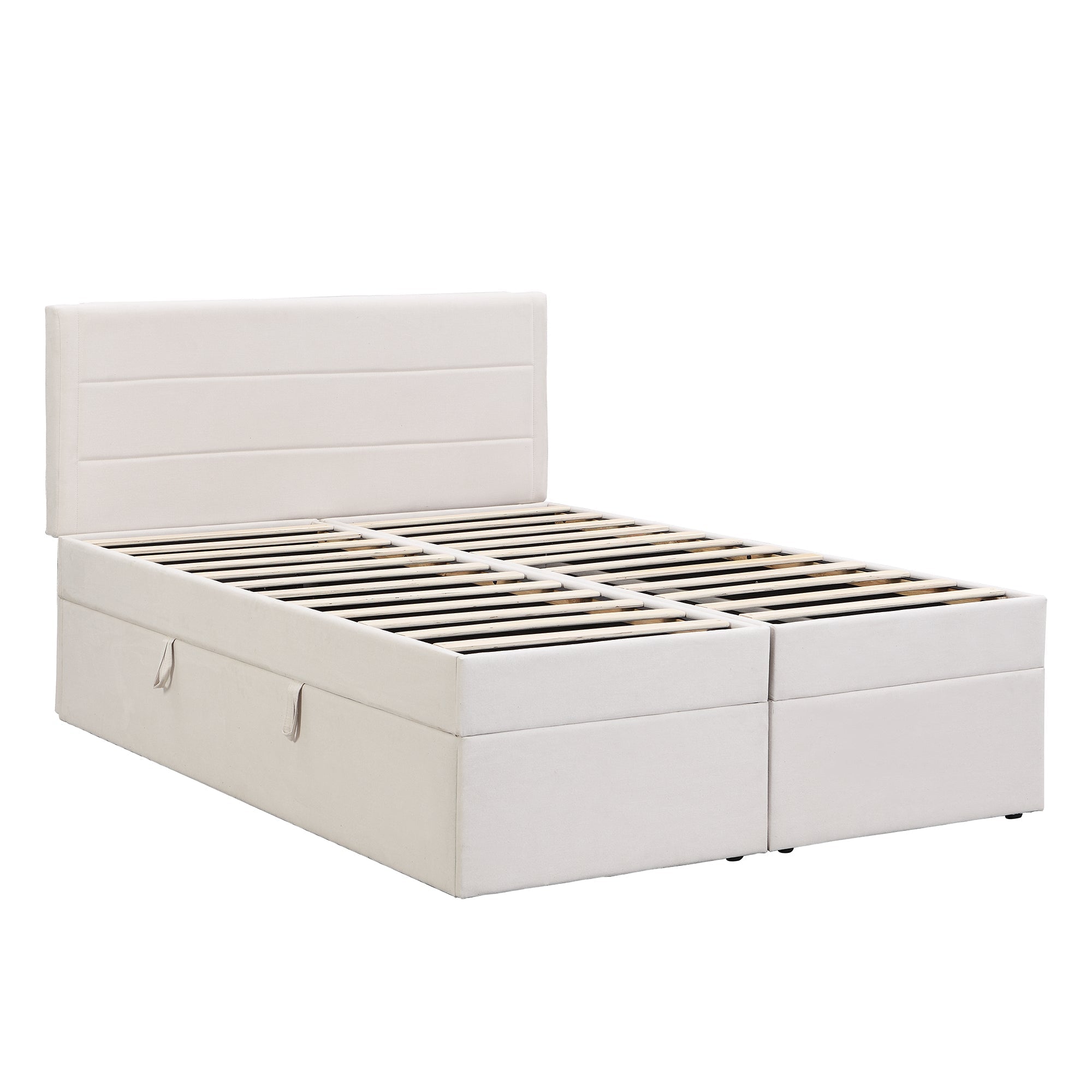 Upholstered Double Bed 200x140cm Large Dual Opening Storage - Beige