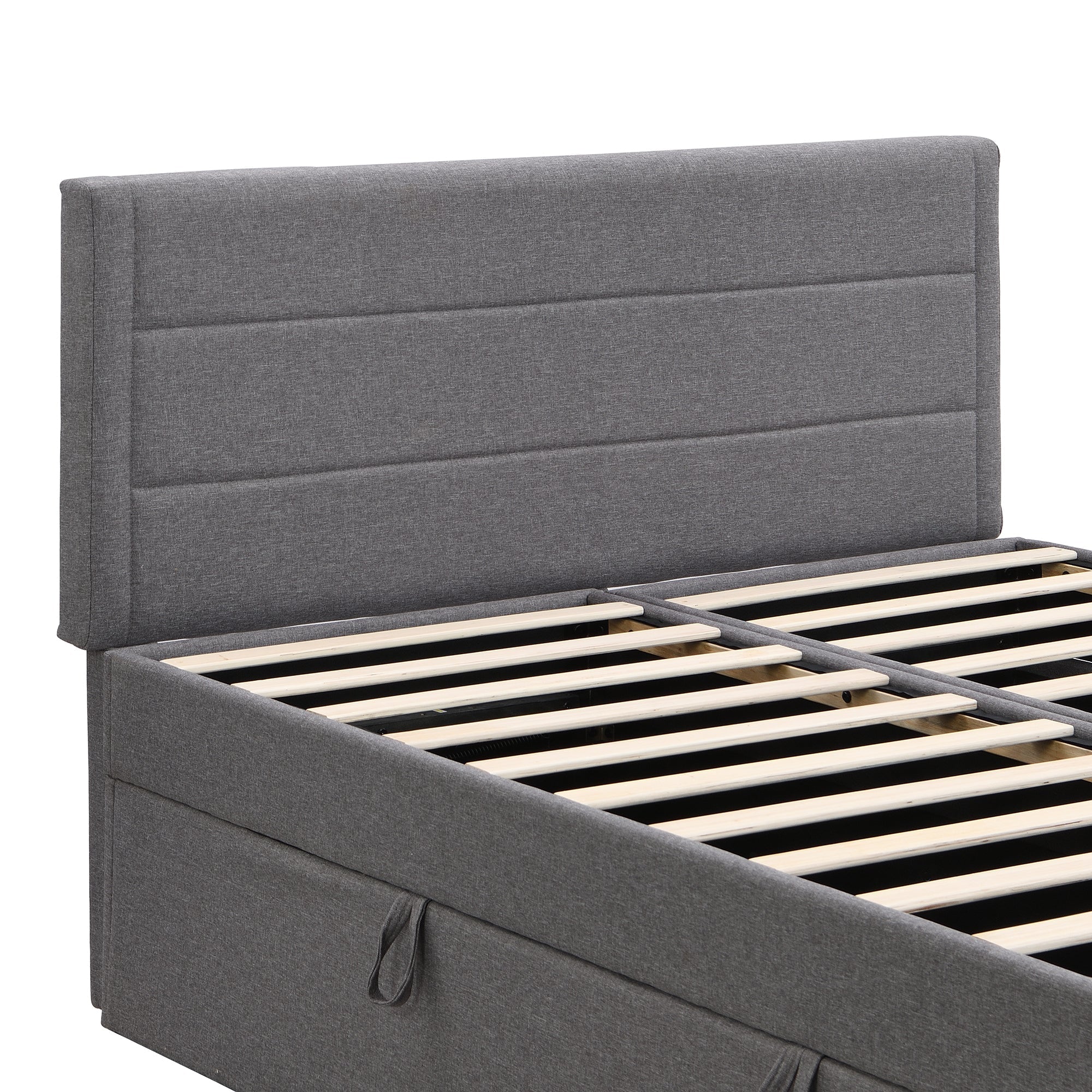 Upholstered Double Bed 200x140cm Dual Access Storage Metal Slats - Grey