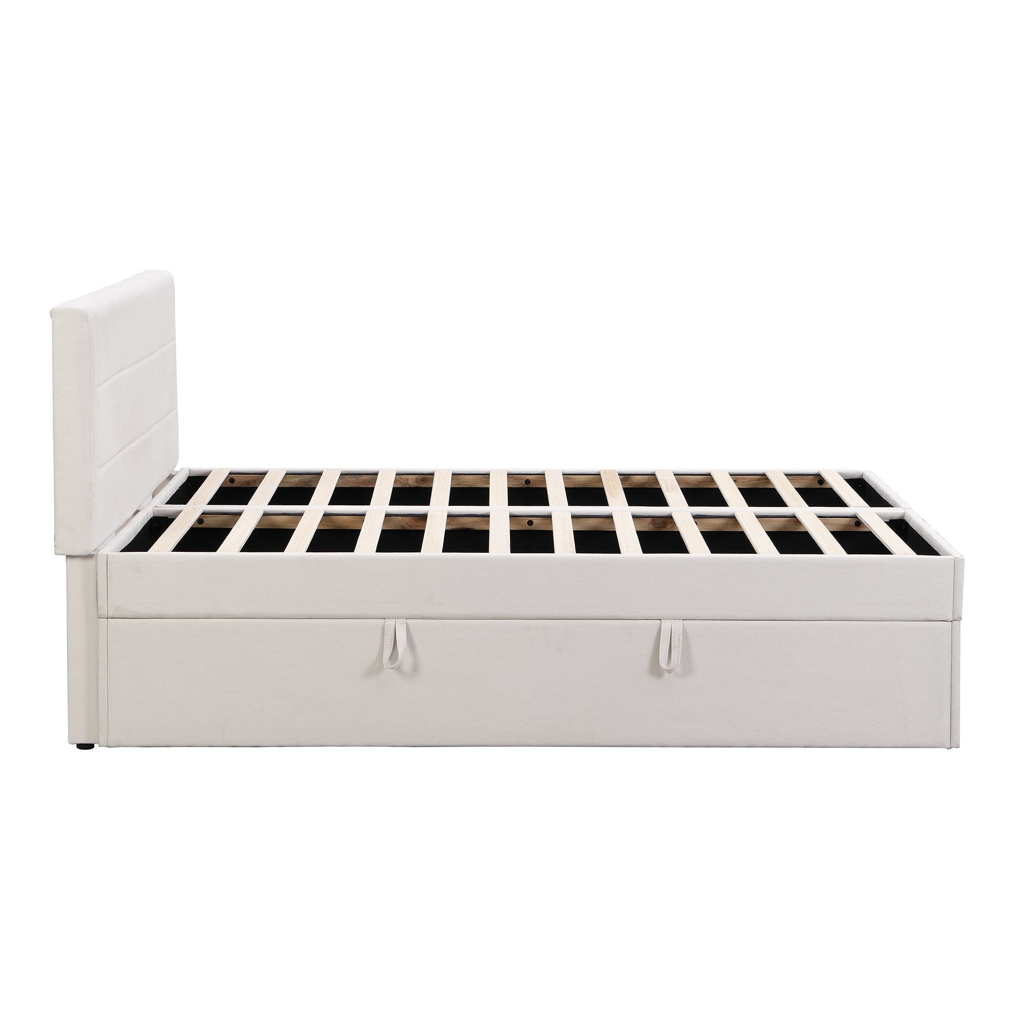 Upholstered Double Bed 200x140cm Large Dual Opening Storage - Beige