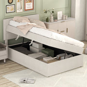 Upholstered Single Bed 90x200cm Metal Frame Storage - Beige