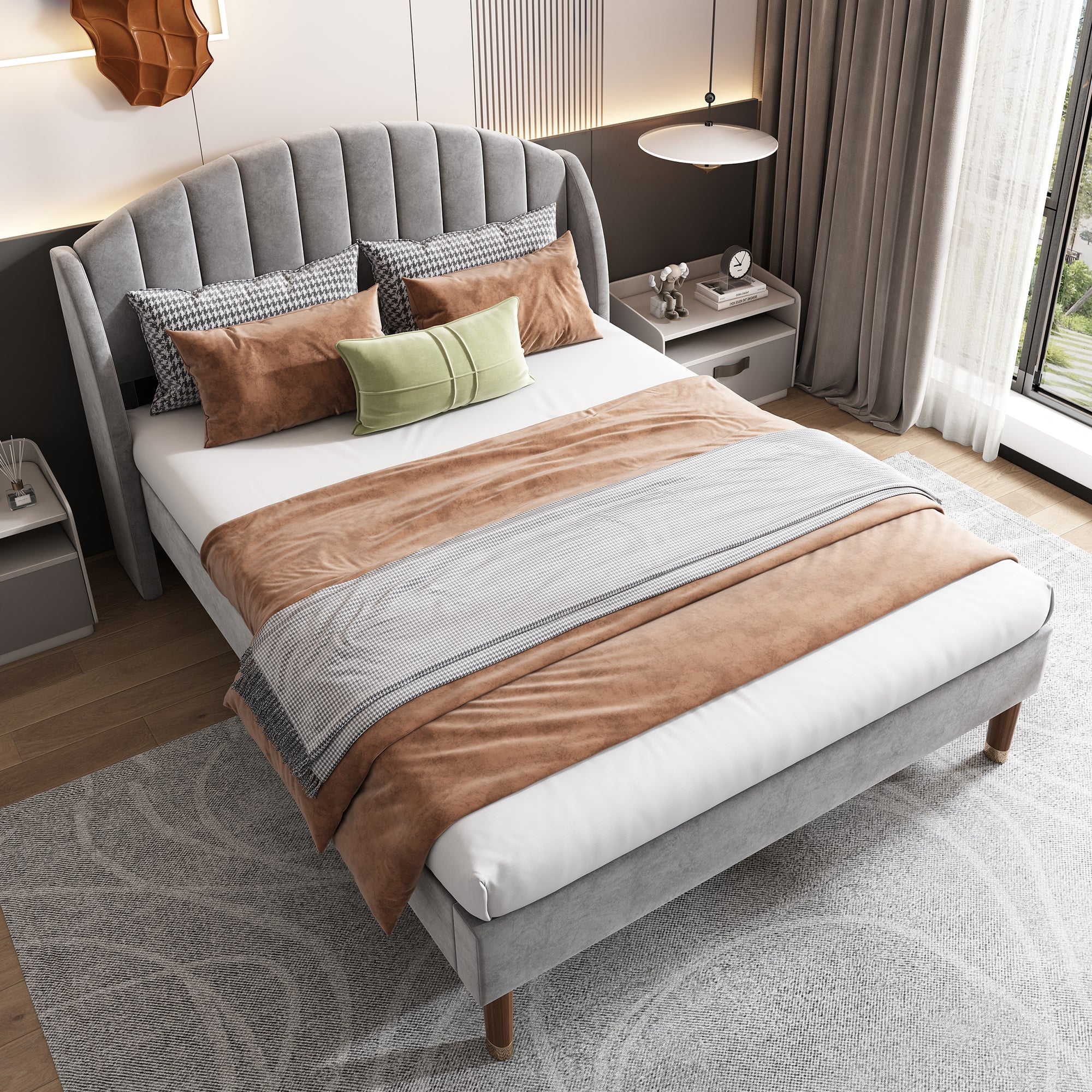 Upholstered Bed 140x200 Slatted Base Headboard Wooden Support Velvet Grey