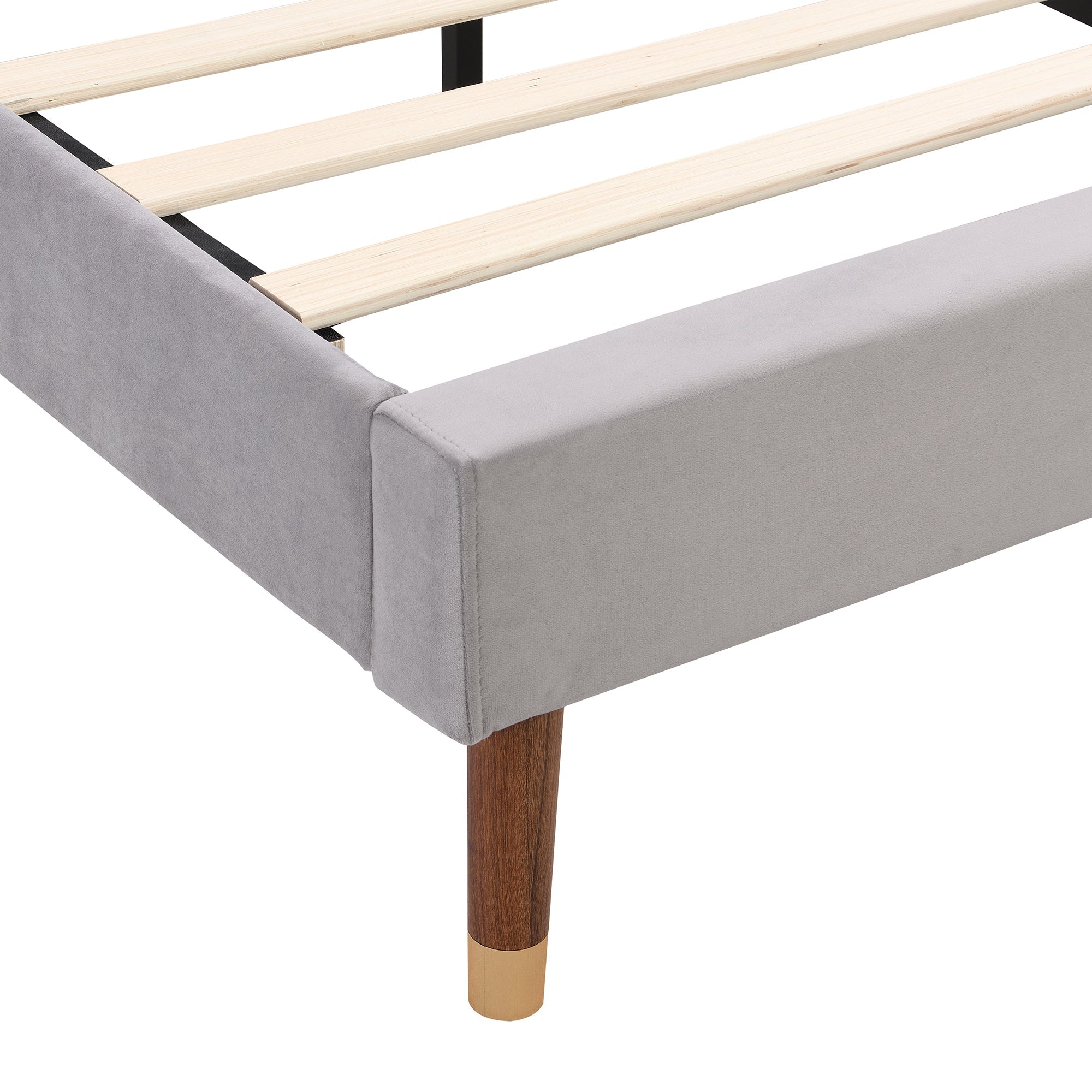 Upholstered Bed 140x200 Slatted Base Headboard Wooden Support Velvet Grey