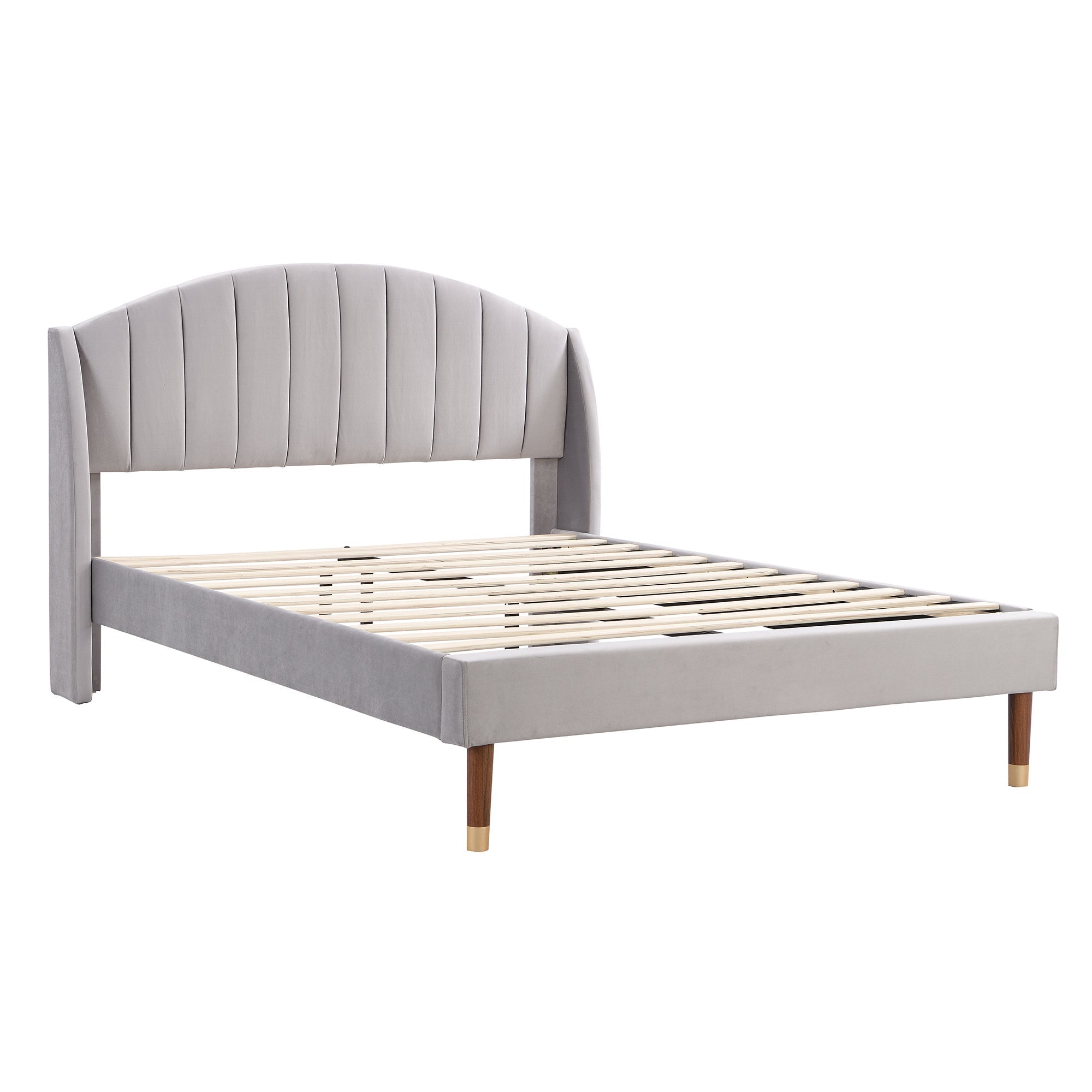 Upholstered Bed 140x200 Slatted Base Headboard Wooden Support Velvet Grey