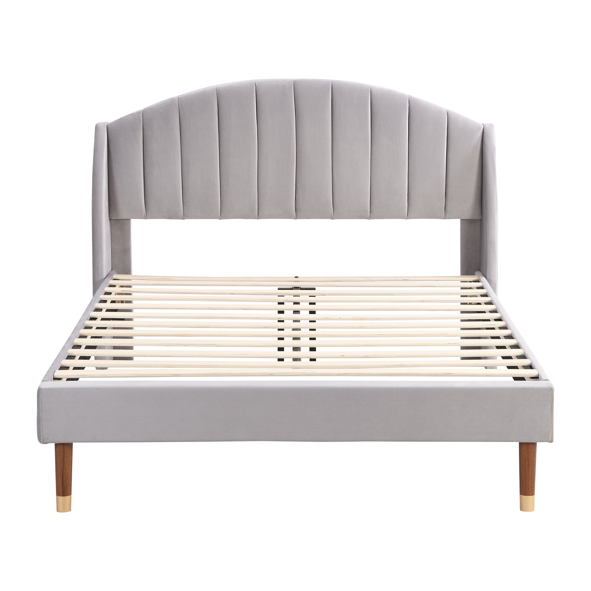 Upholstered Bed 140x200 Slatted Base Headboard Wooden Support Velvet Grey