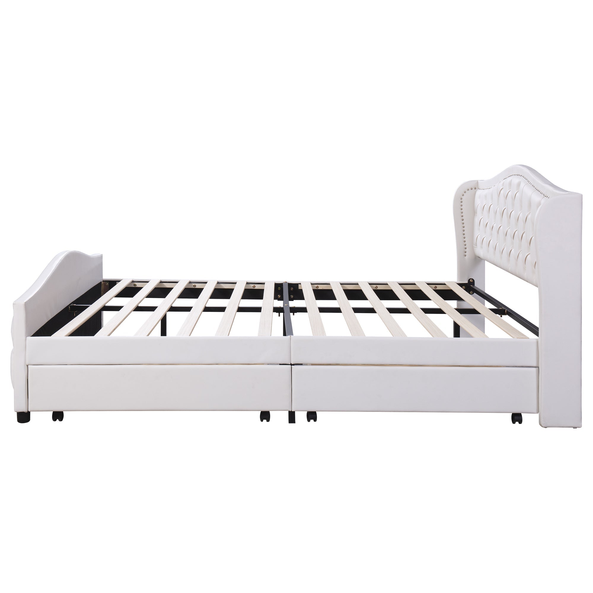 Upholstered Bed 180x200 Storage 2 Drawers High Headboard - PU White