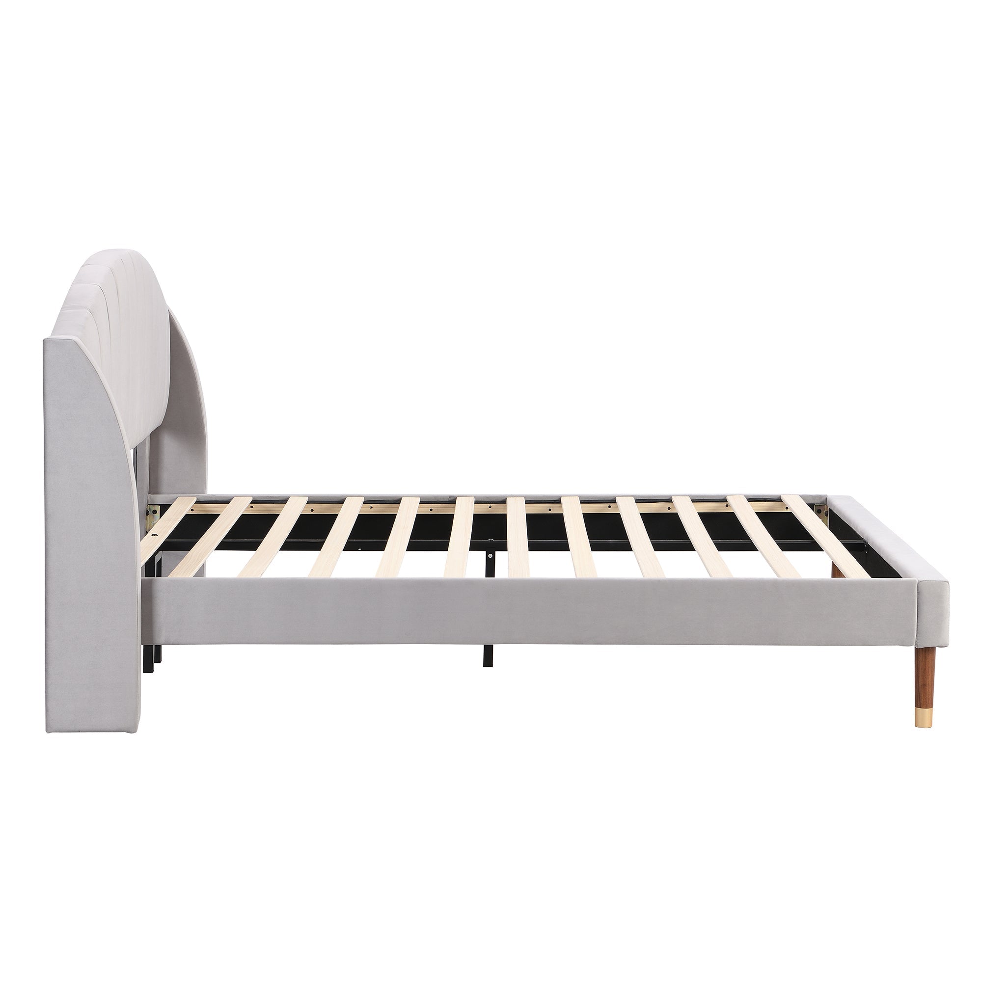 Upholstered Bed 140x200 Slatted Base Headboard Wooden Support Velvet Grey