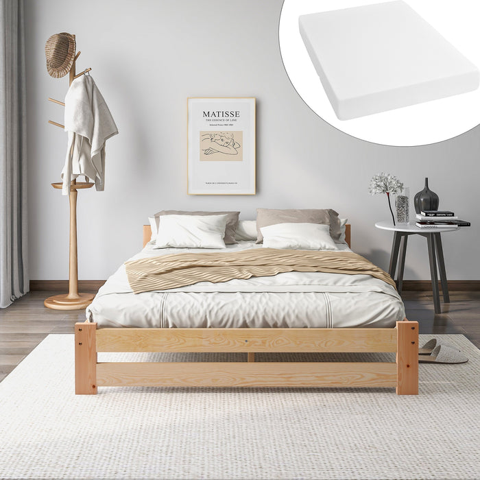 Futon Bed Solid Wood Headboard Slatted Base 200x140cm Natural Wood