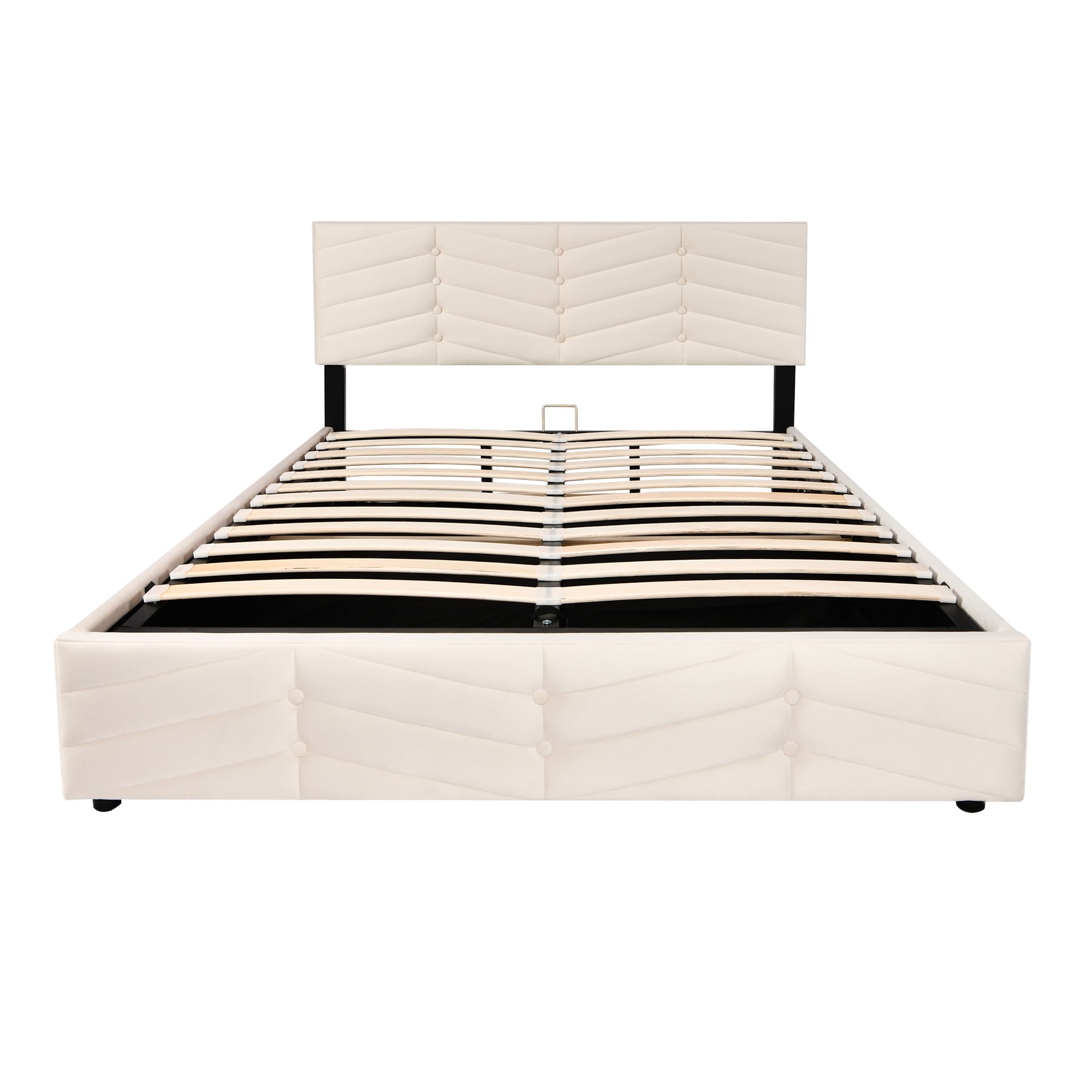 Upholstered Bed 140x200cm Adjustable Headboard Slatted Base - Dutch Velvet Beige