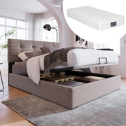 Hydraulic Bed, 90x200cm, Adjustable Headboard, Storage, Light Grey Velvet
