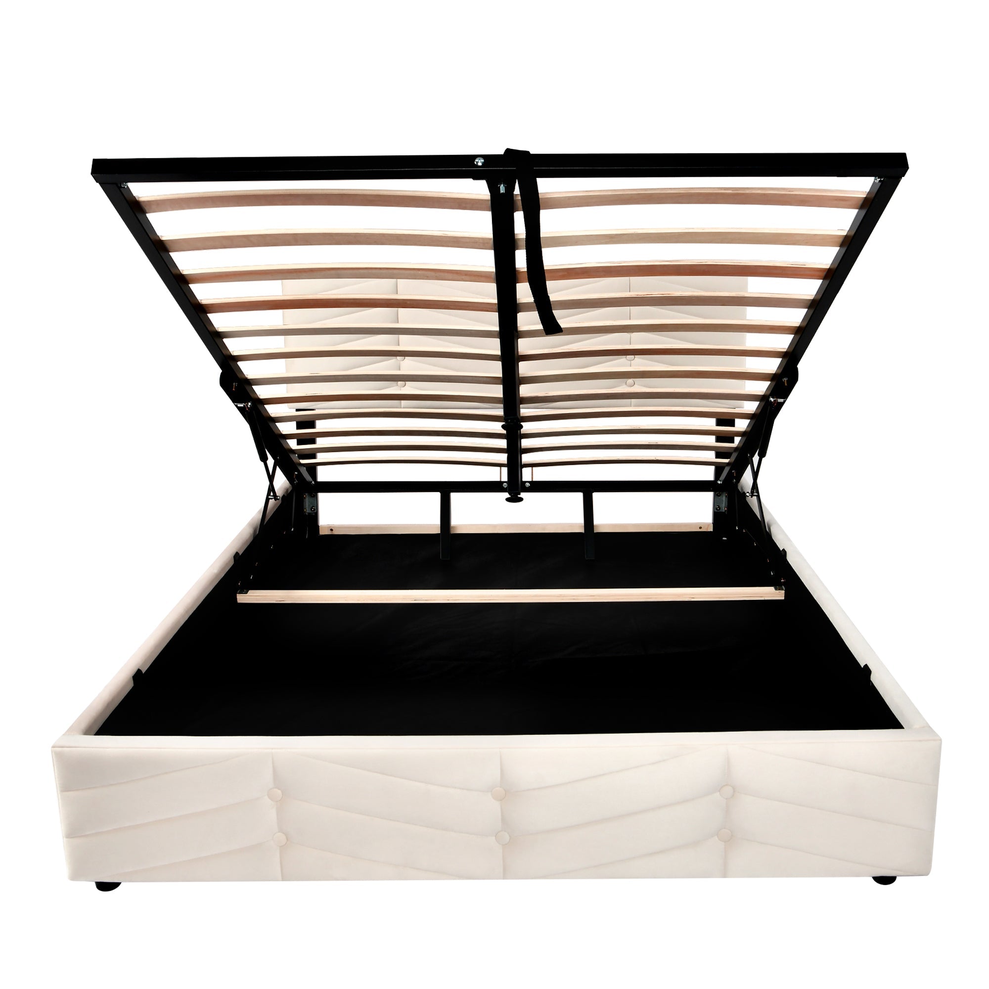 Upholstered Bed 140x200cm Adjustable Headboard Slatted Base - Dutch Velvet Beige