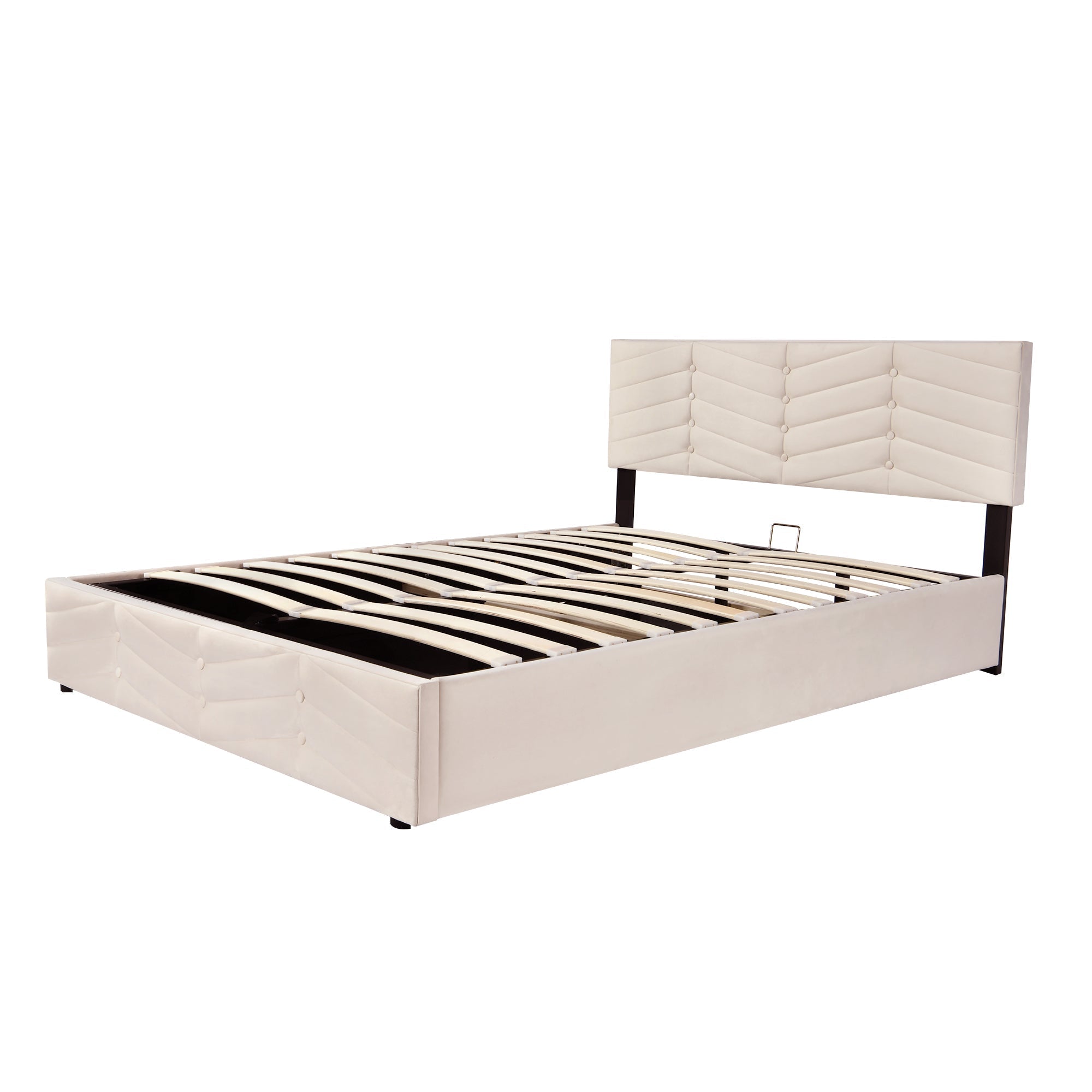 Upholstered Bed 140x200cm Adjustable Headboard Slatted Base - Dutch Velvet Beige