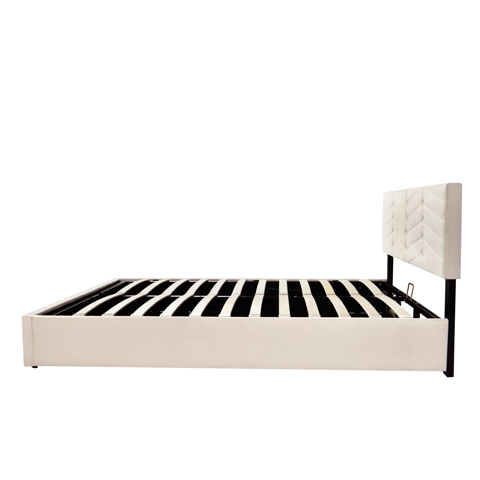 Upholstered Bed 140x200cm Adjustable Headboard Slatted Base - Dutch Velvet Beige